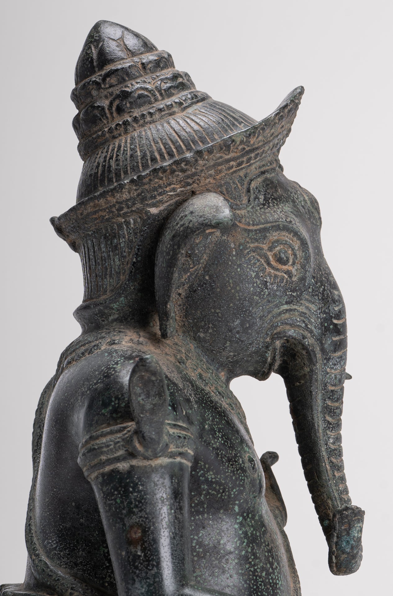 Ganesha Statue - Antique Khmer Style Bayon Seated Ganesh Statue - 36cm/14"