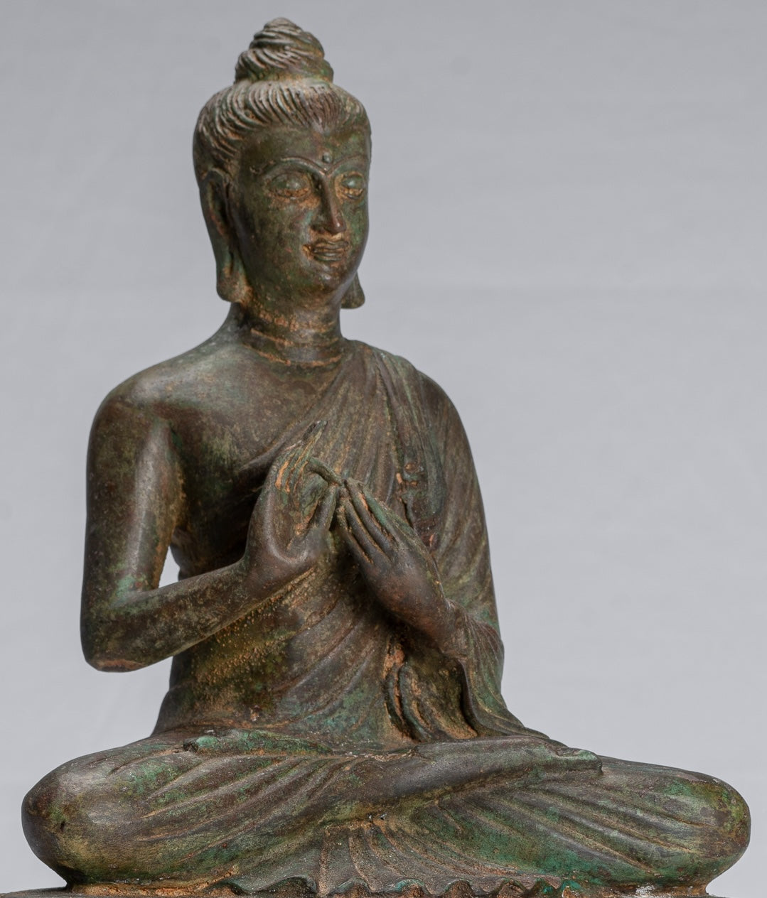 Indian Buddha Statue - Antique Gandhara Style Bronze Teaching Buddha Statue - 35cm/14"
