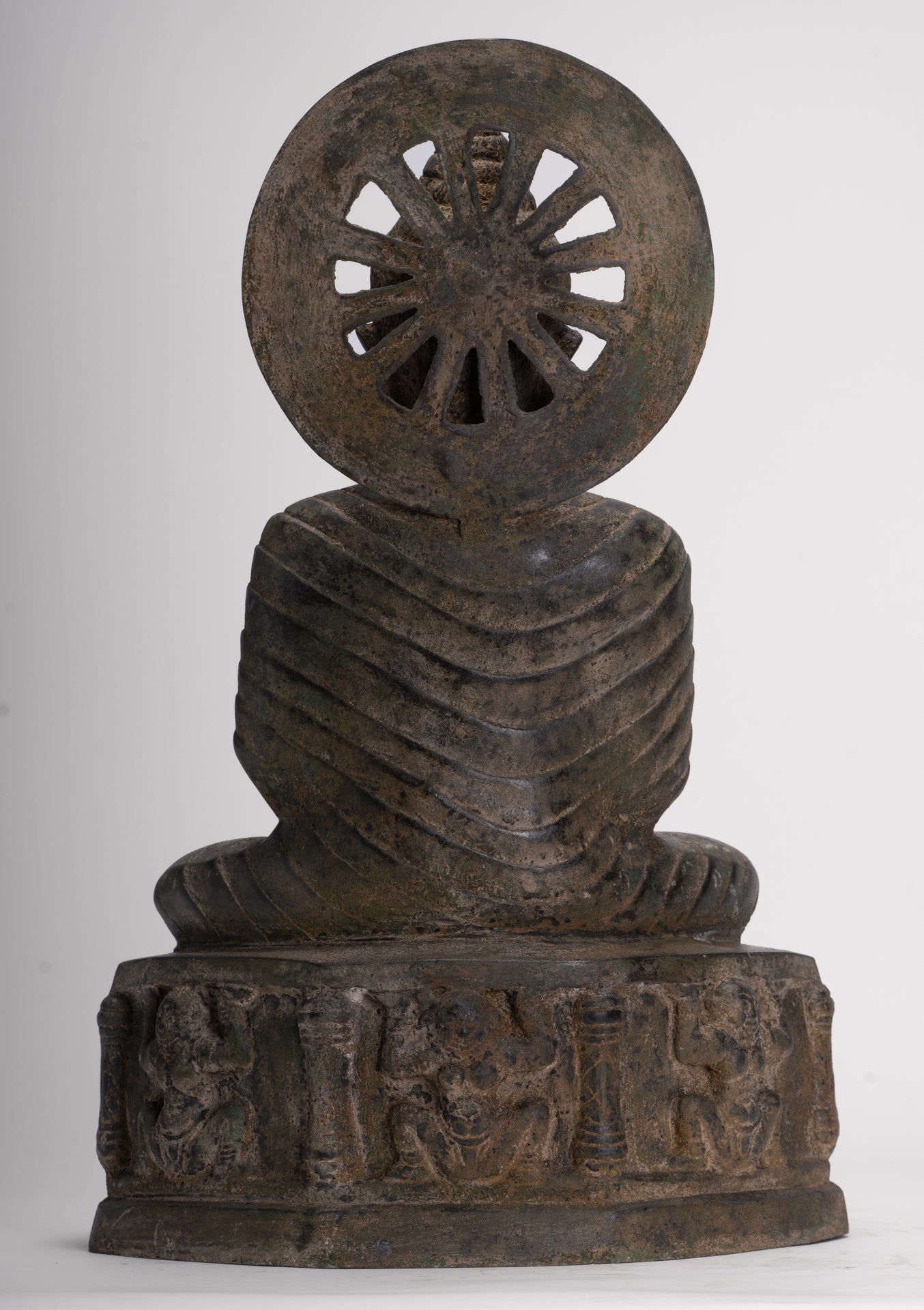 Large Antique Thai Style Seated Bronze Teaching Buddha Statue - 54cm/22"