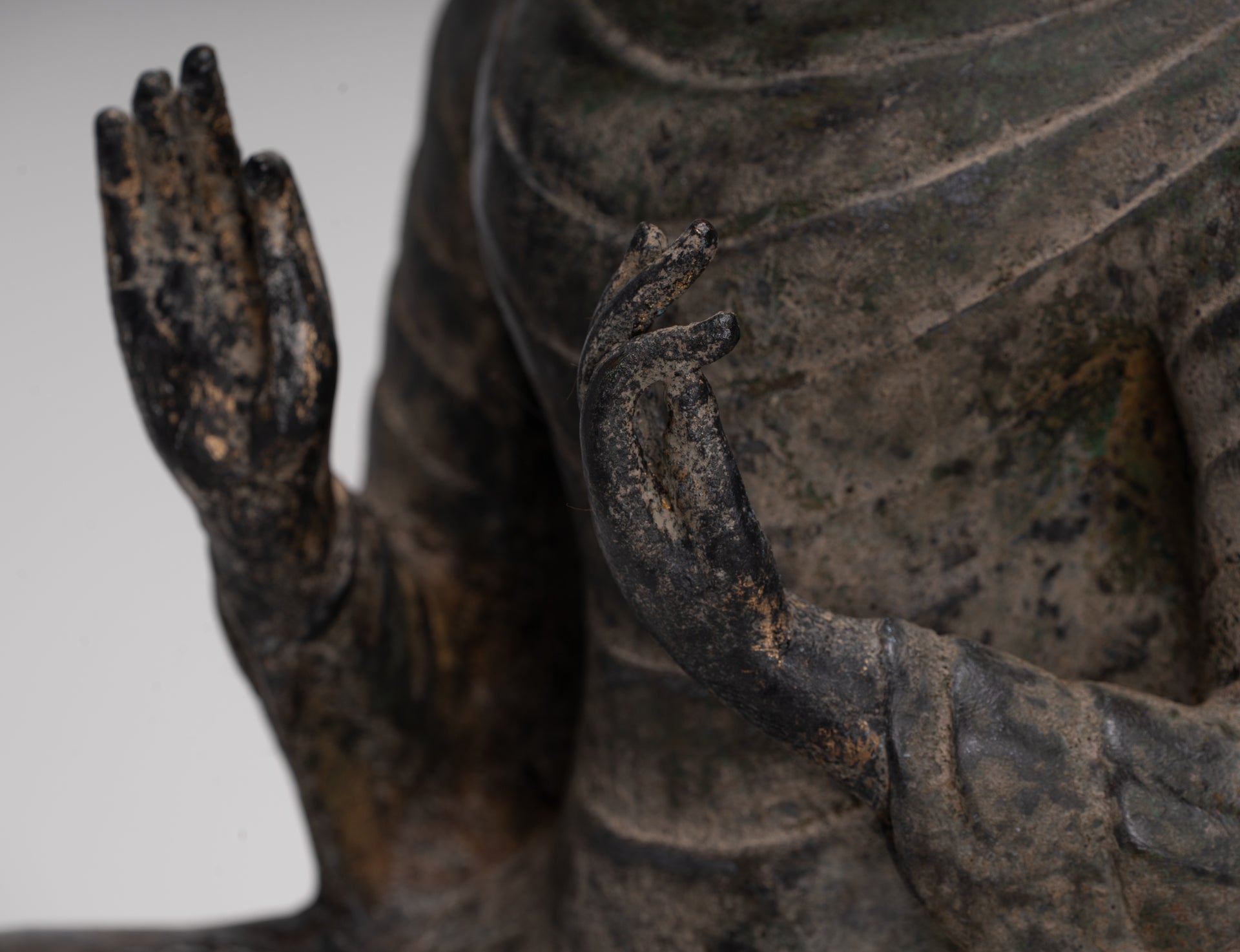 Large Antique Thai Style Seated Bronze Teaching Buddha Statue - 54cm/22"