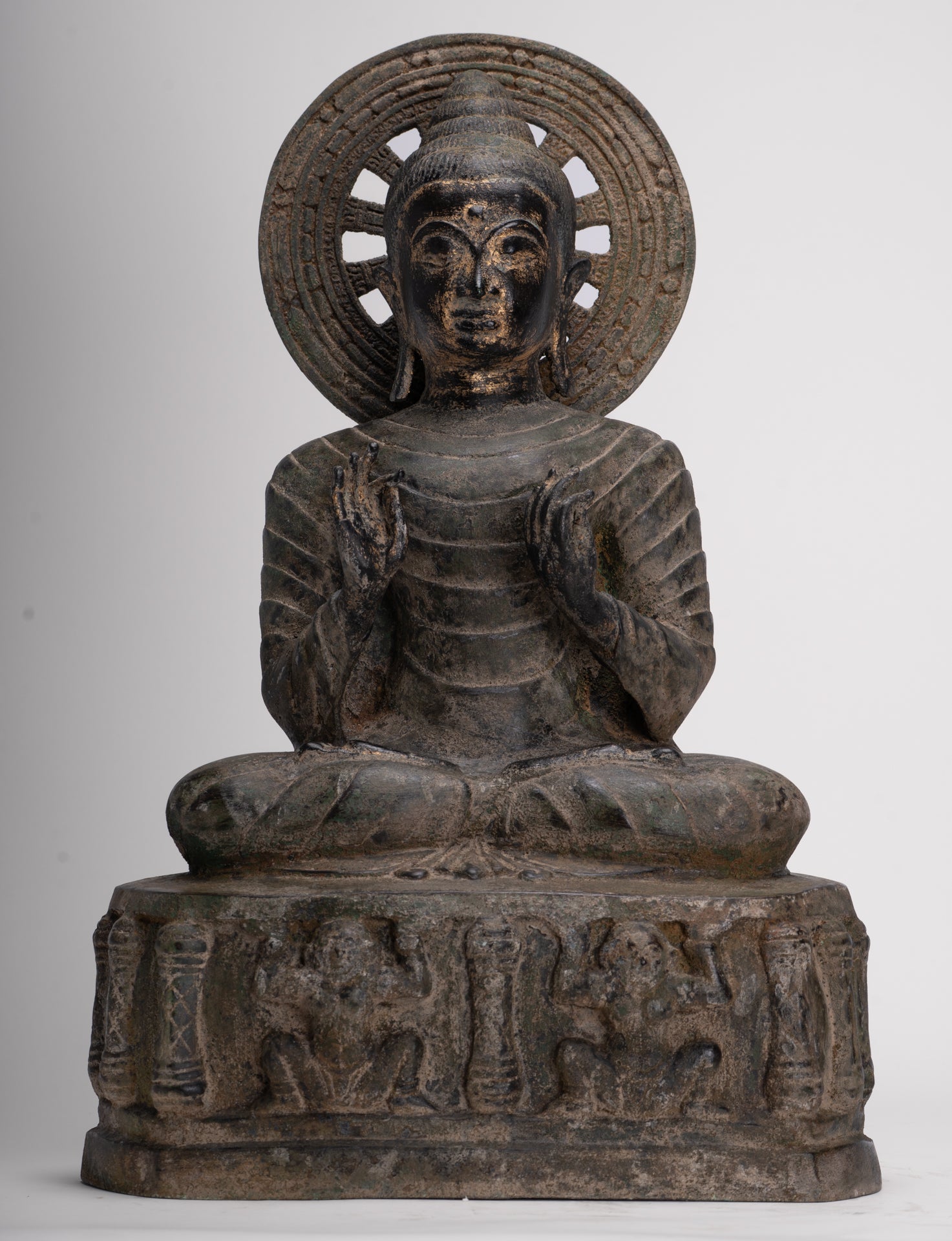 Large Antique Thai Style Seated Bronze Teaching Buddha Statue - 54cm/22"