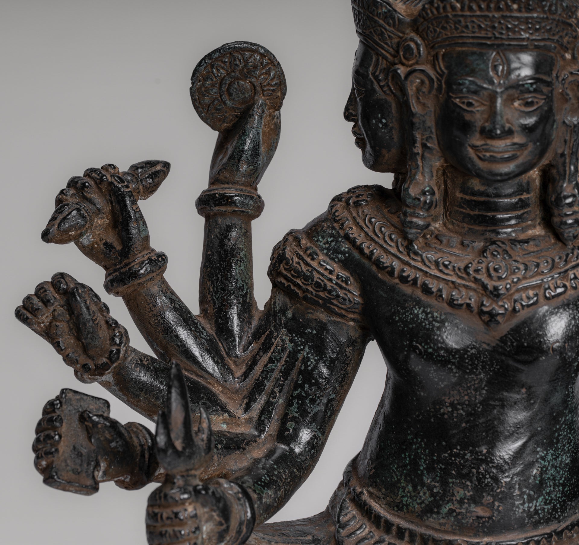Trimurti Statue - Antique Khmer Style Trimurti Shiva Brahma Vishnu Statue - 36cm/14"