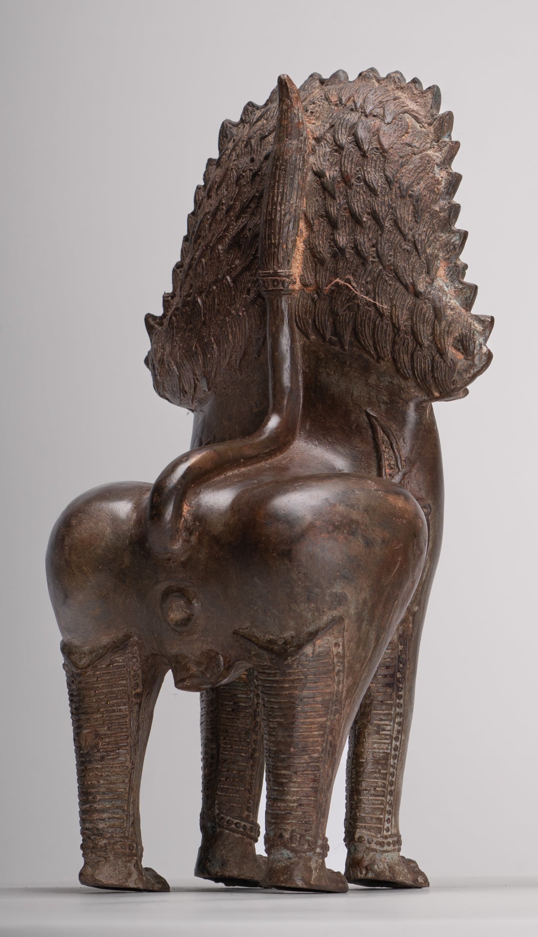 Temple Lion - Antique Thai Style Bronze Standing Singha Temple Guardians or Lions - 31cm/12" (Pair)