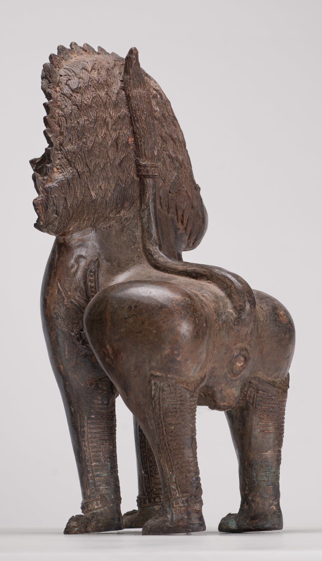 Temple Lion - Antique Thai Style Bronze Standing Singha Temple Guardians or Lions - 31cm/12" (Pair)