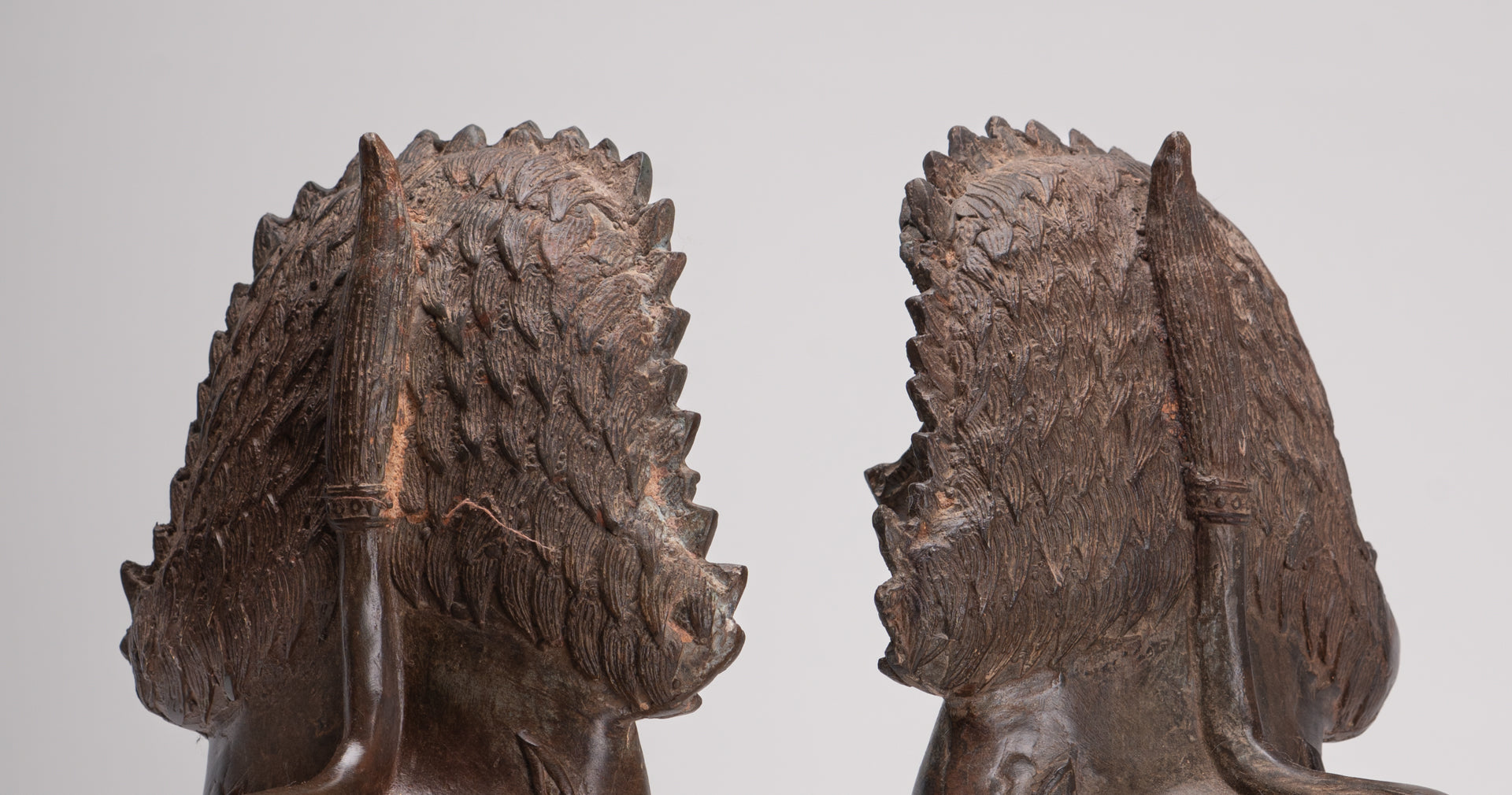 Temple Lion - Antique Thai Style Bronze Standing Singha Temple Guardians or Lions - 31cm/12" (Pair)