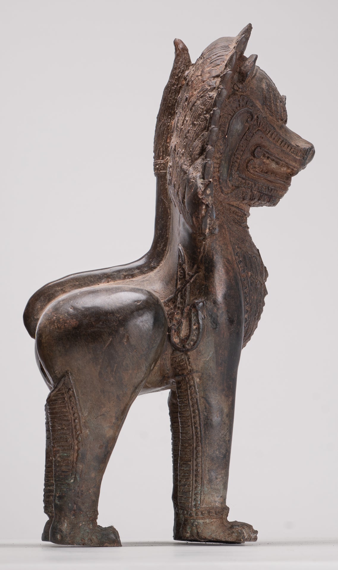 Temple Lion - Antique Thai Style Bronze Standing Singha Temple Guardians or Lions - 31cm/12" (Pair)