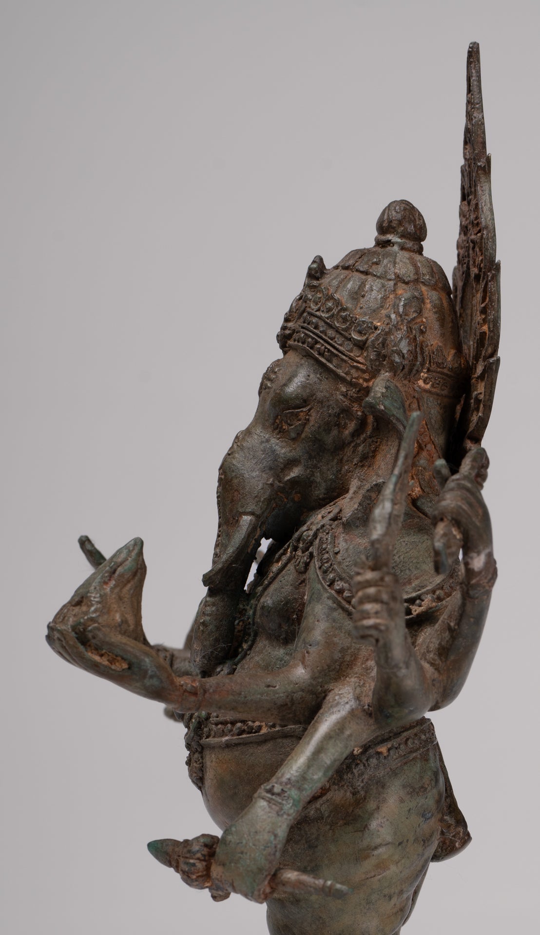 Ganesha Statue - Antique Thai Style Bronze Standing 8-Arm Ganesha Statue - 29cm/12"