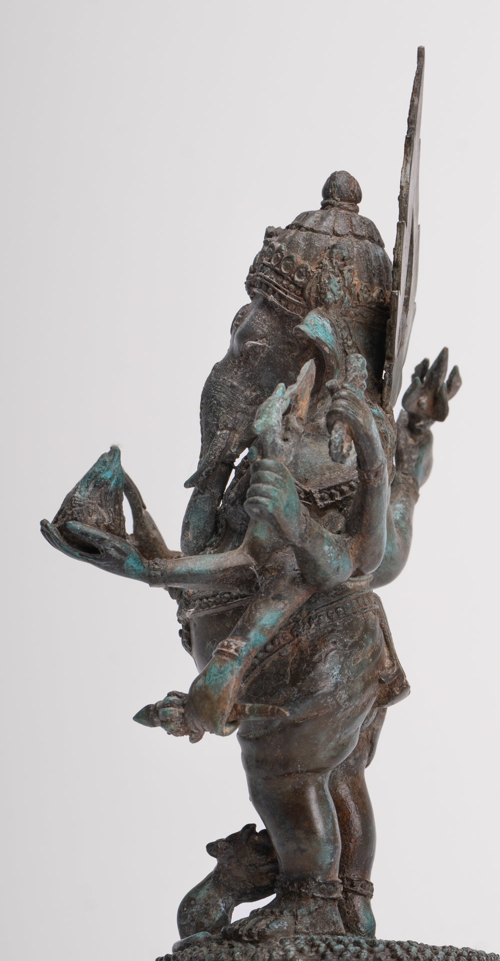 Antique Thai Style Bronze Standing 8-Arm Ganesha Statue - 28cm/11"