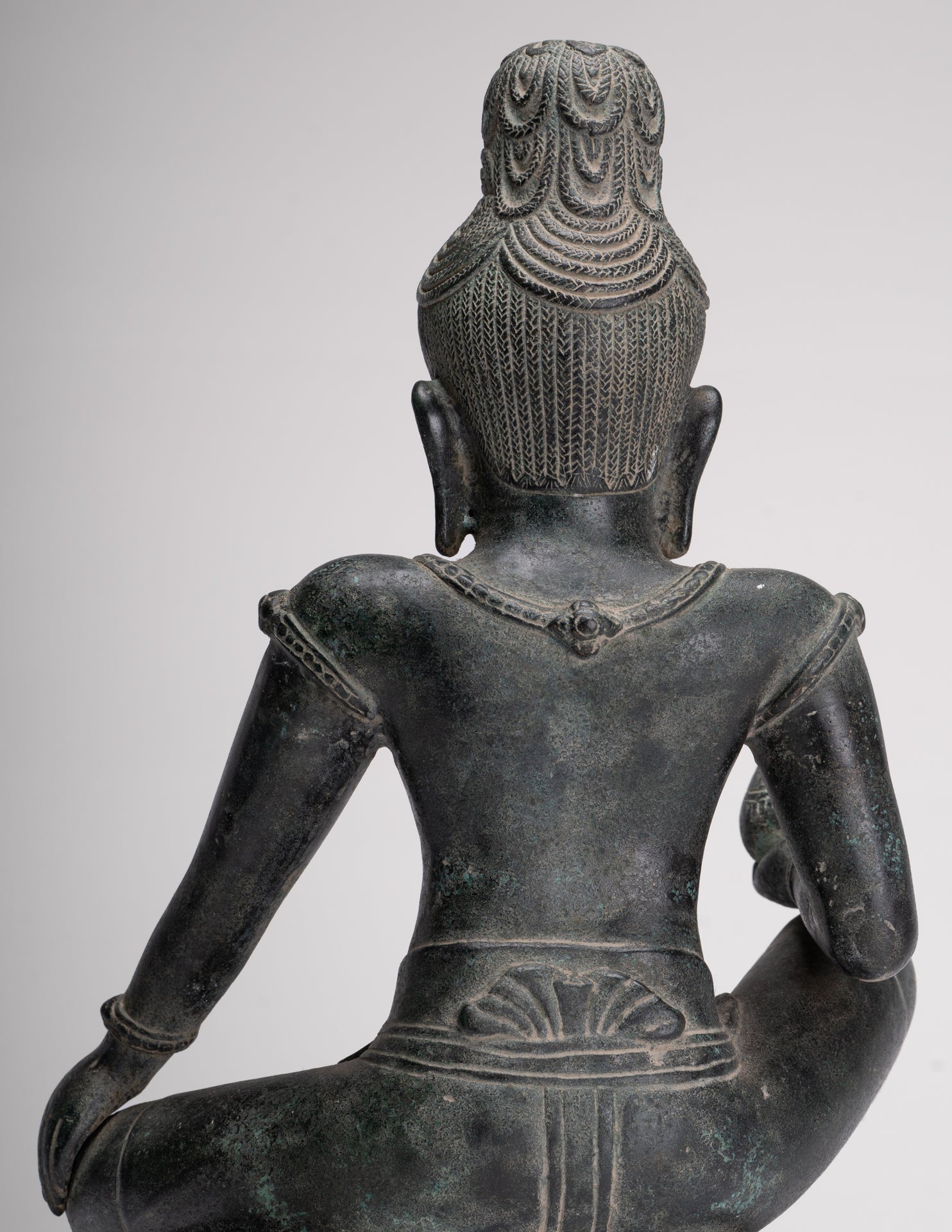 Lokeshvara Statue - Antique Khmer Style Seated Bronze Bayon Style Lokeshvara - 39cm/16"