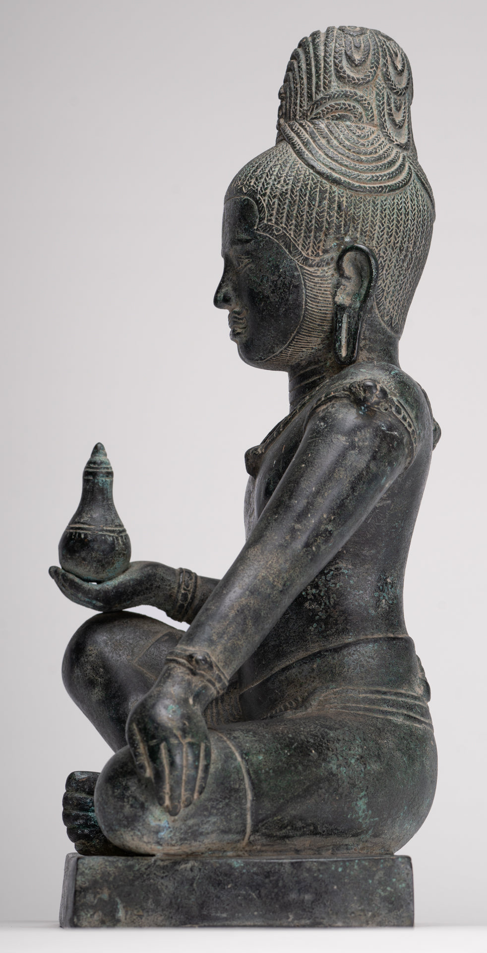 Lokeshvara Statue - Antique Khmer Style Seated Bronze Bayon Style Lokeshvara - 39cm/16"