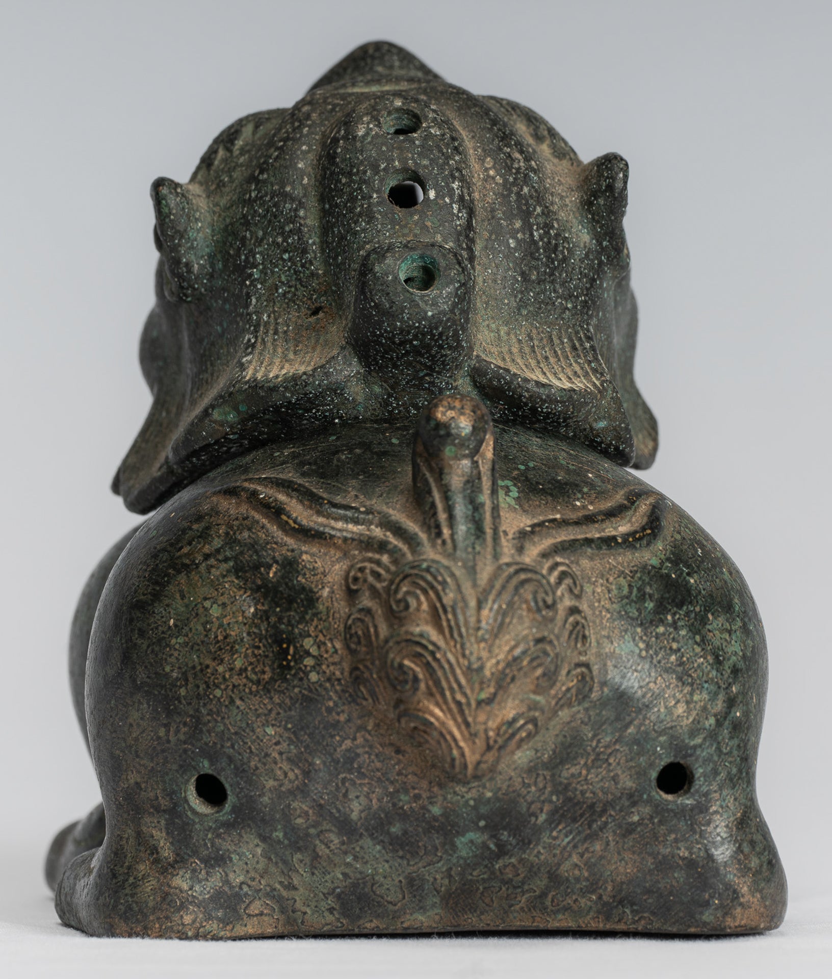 Antique Chinese Style Bronze Two Piece Dragon Censer or Incense Burner and Incense Stick Holder - 12cm/5" Tall