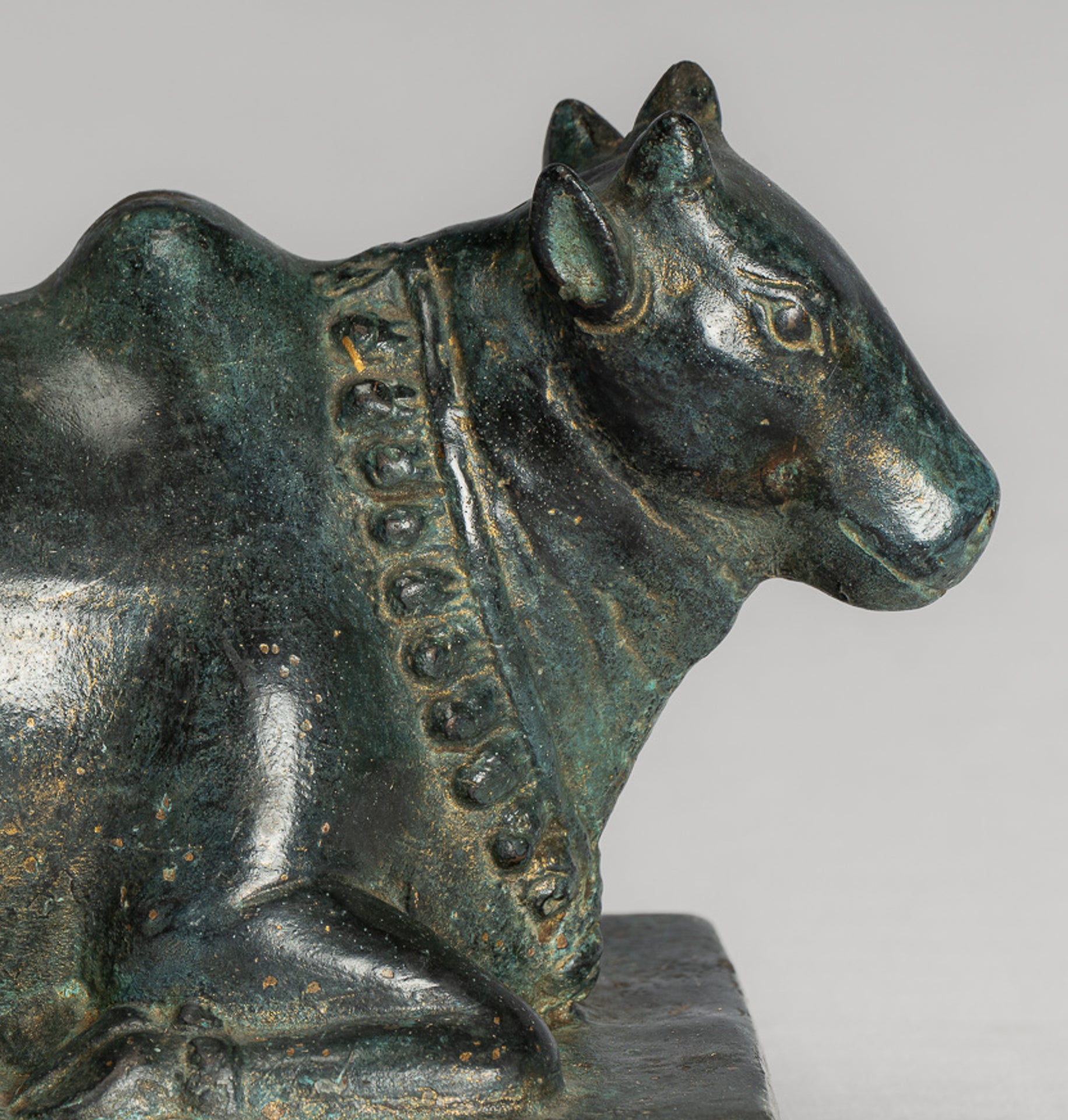 Antique Khmer Style Bronze Nandi Statue - Mount of Shiva - 18cm/7" Long