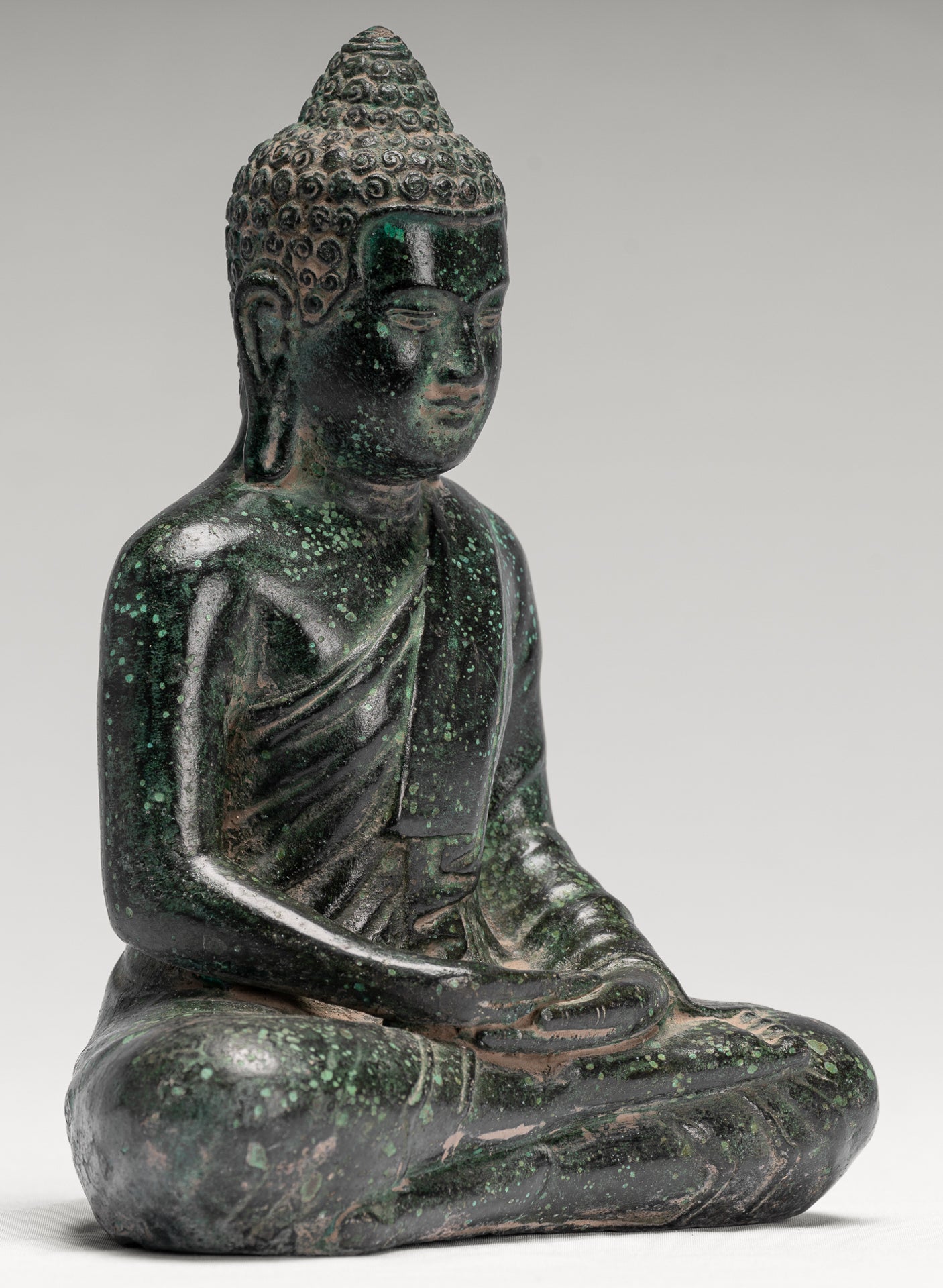 Buddha Statue - Buddha - Antique Khmer Style Seated Bronze Meditation Buddha Statue - 19cm/8"