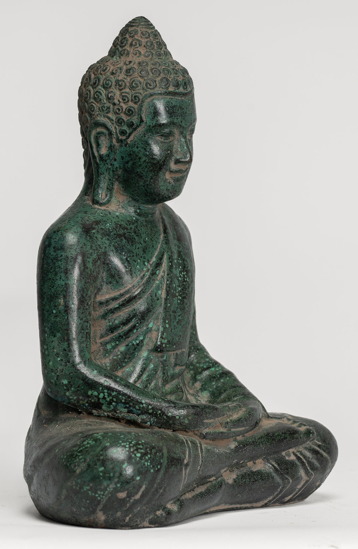 Buddha Statue - Buddha - Antique Khmer Style Seated Bronze Meditation Buddha Statue - 20cm/8"