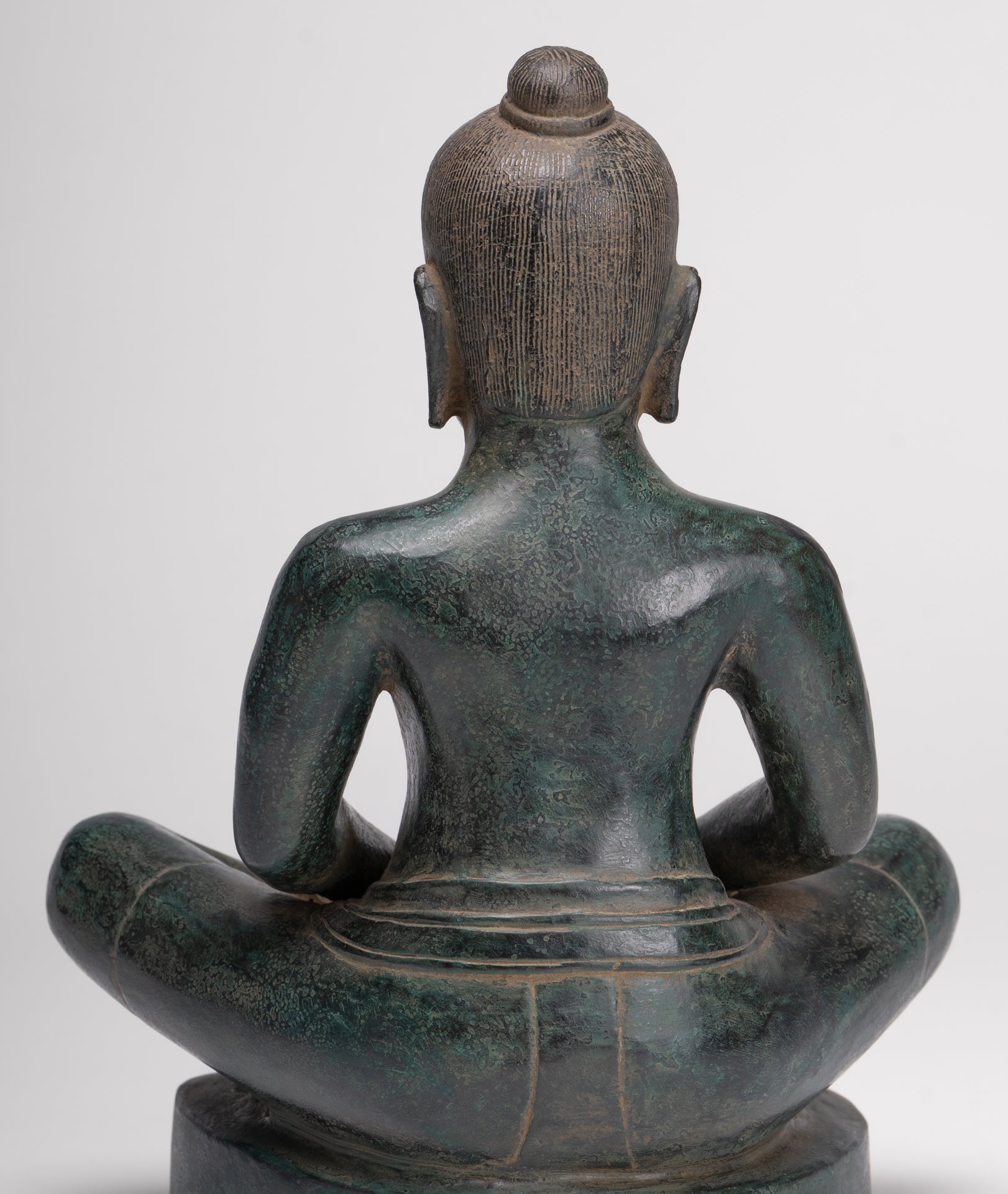 Antique Khmer Style Seated Bronze Meditation Jayavarman VII Statue - 26cm/10"