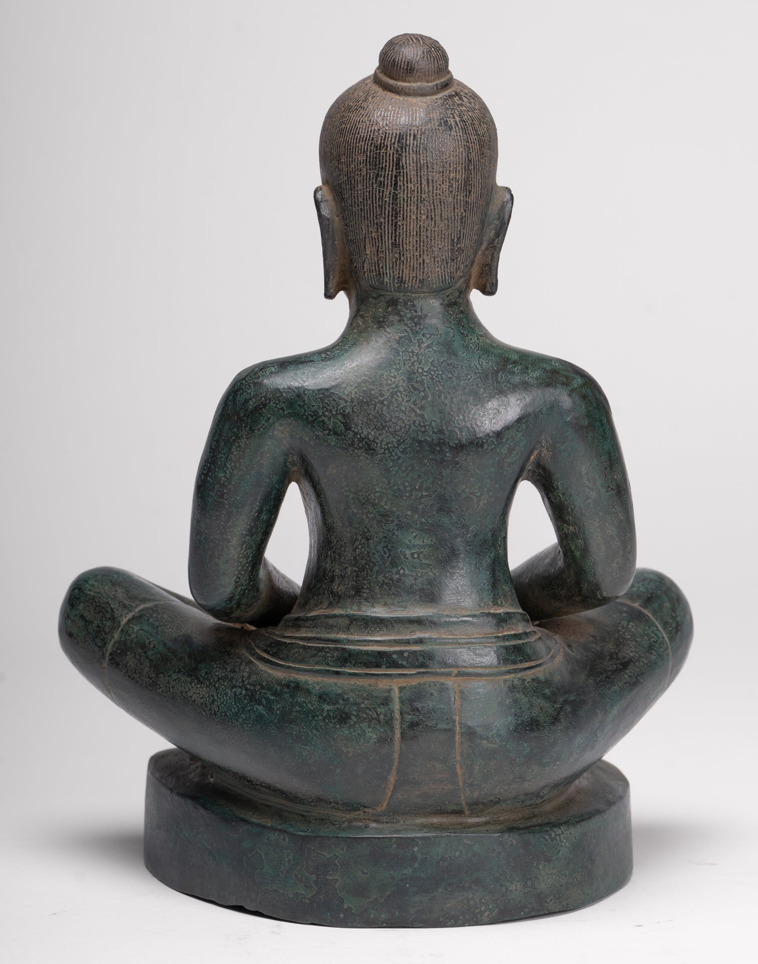 Antique Khmer Style Seated Bronze Meditation Jayavarman VII Statue - 26cm/10"