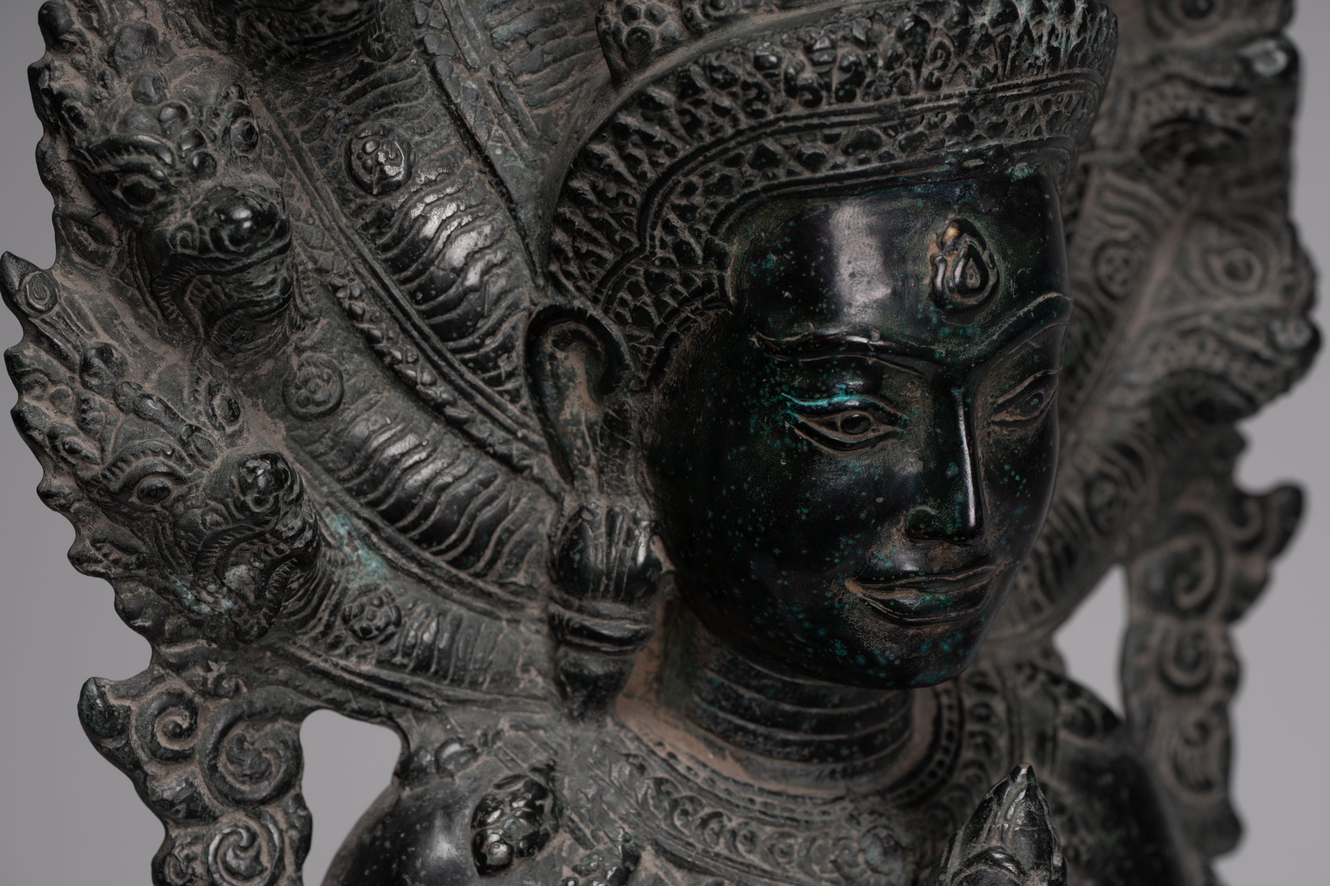 Naga Statue - Antique Khmer Style Bronze Protective 'Queen Soma' Mother of Naga, Snake or Serpent Statue - 76cm/30"