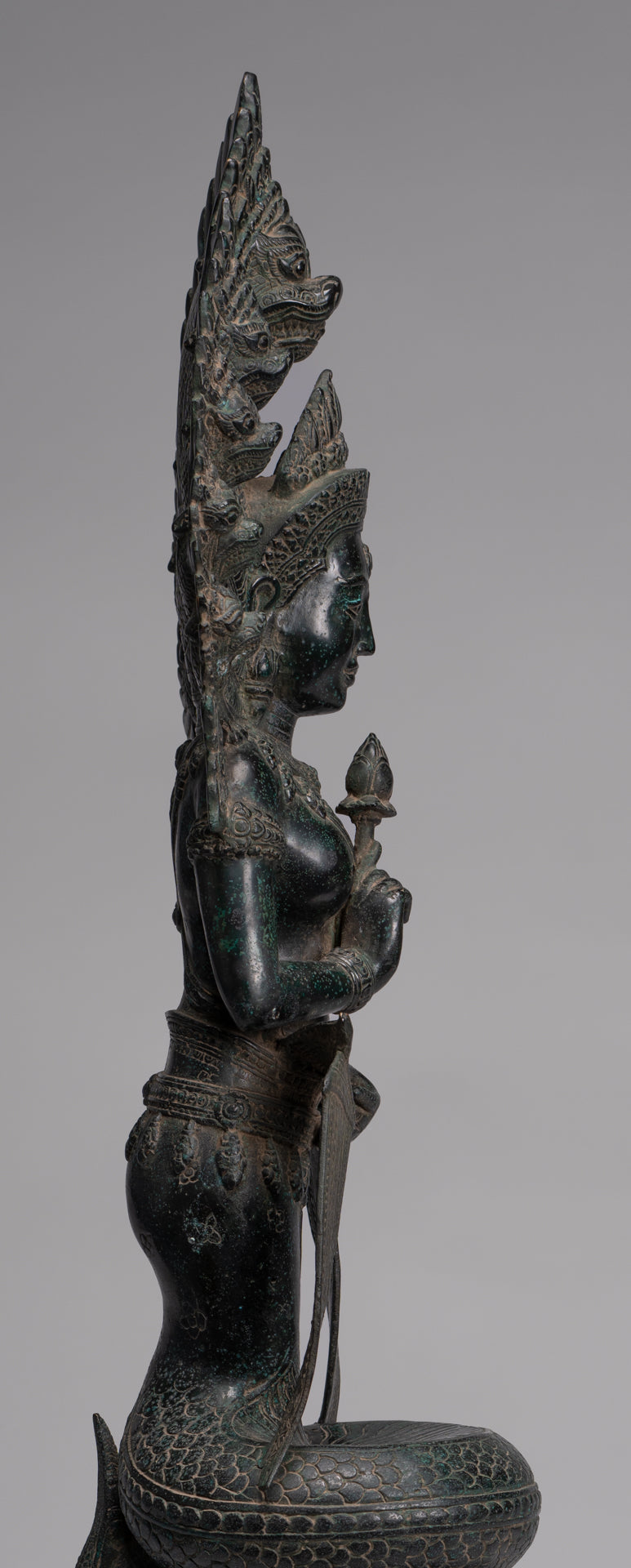 Naga Statue - Antique Khmer Style Bronze Protective 'Queen Soma' Mother of Naga, Snake or Serpent Statue - 76cm/30"