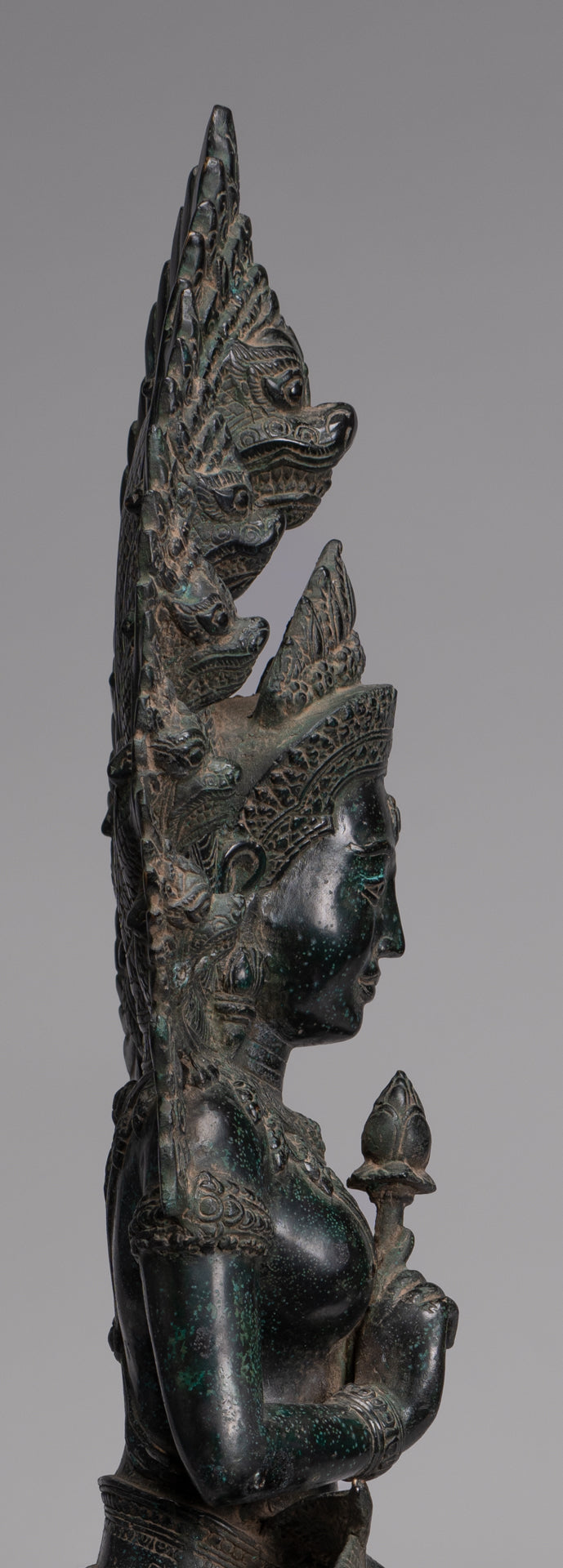 Naga Statue - Antique Khmer Style Bronze Protective 'Queen Soma' Mother of Naga, Snake or Serpent Statue - 76cm/30"