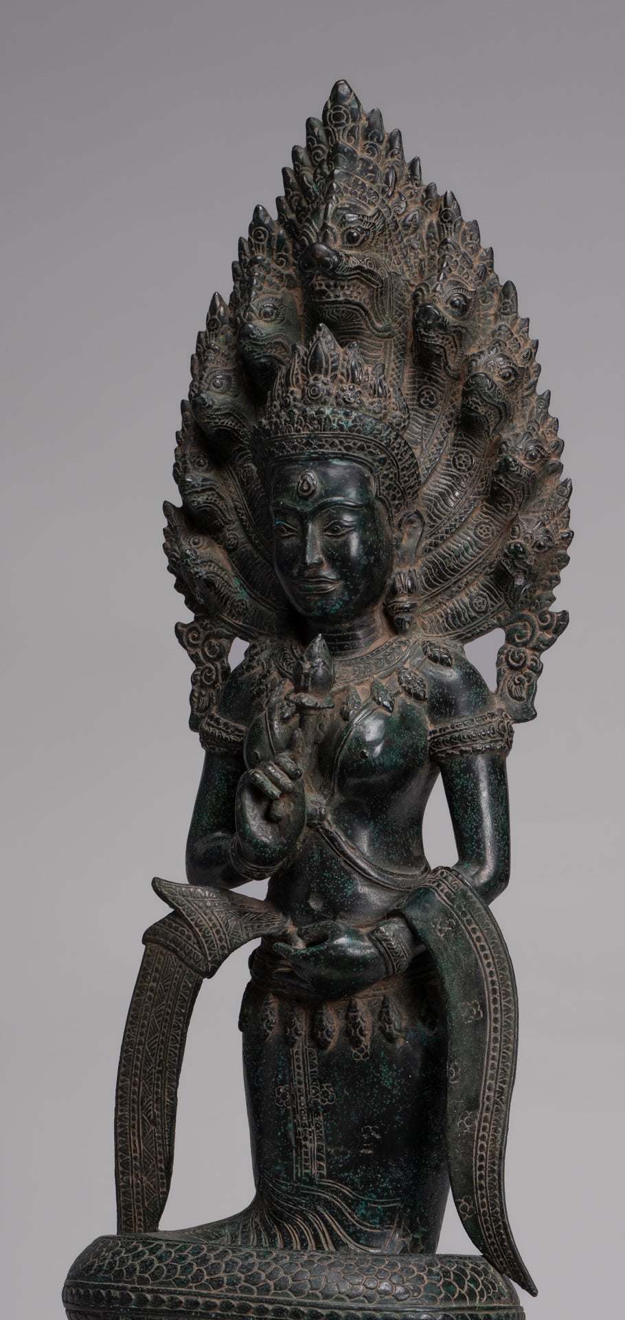 Naga Statue - Antique Khmer Style Bronze Protective 'Queen Soma' Mother of Naga, Snake or Serpent Statue - 76cm/30"