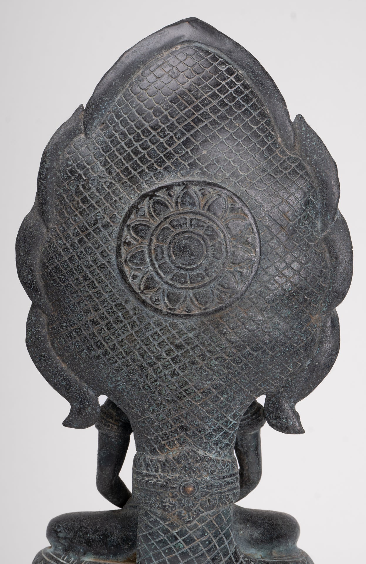 Buddha Statue - Antique Khmer Style Bronze Seated Meditation Naga Buddha Statue - 45cm/18"