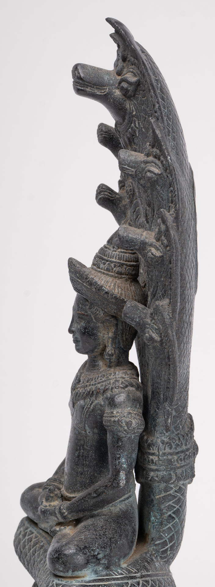 Buddha Statue - Antique Khmer Style Bronze Seated Meditation Naga Buddha Statue - 45cm/18"