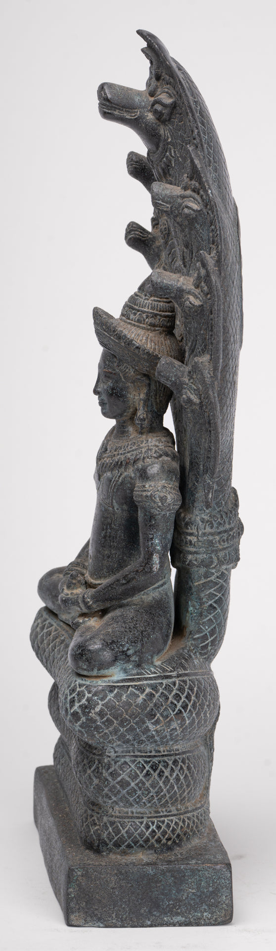 Buddha Statue - Antique Khmer Style Bronze Seated Meditation Naga Buddha Statue - 45cm/18"