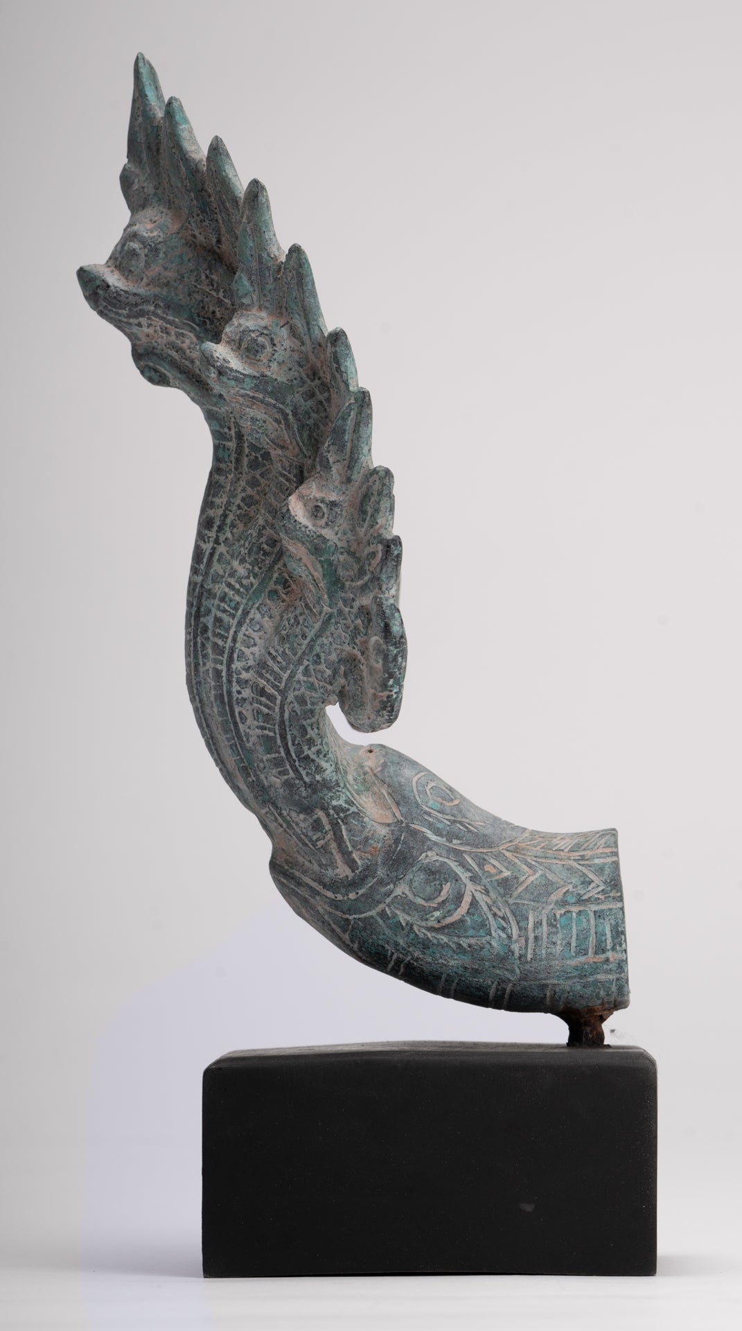 Naga Statue - Antique Khmer Style Bronze Protective Naga, Snake or Serpent Statue - 27cm/11"