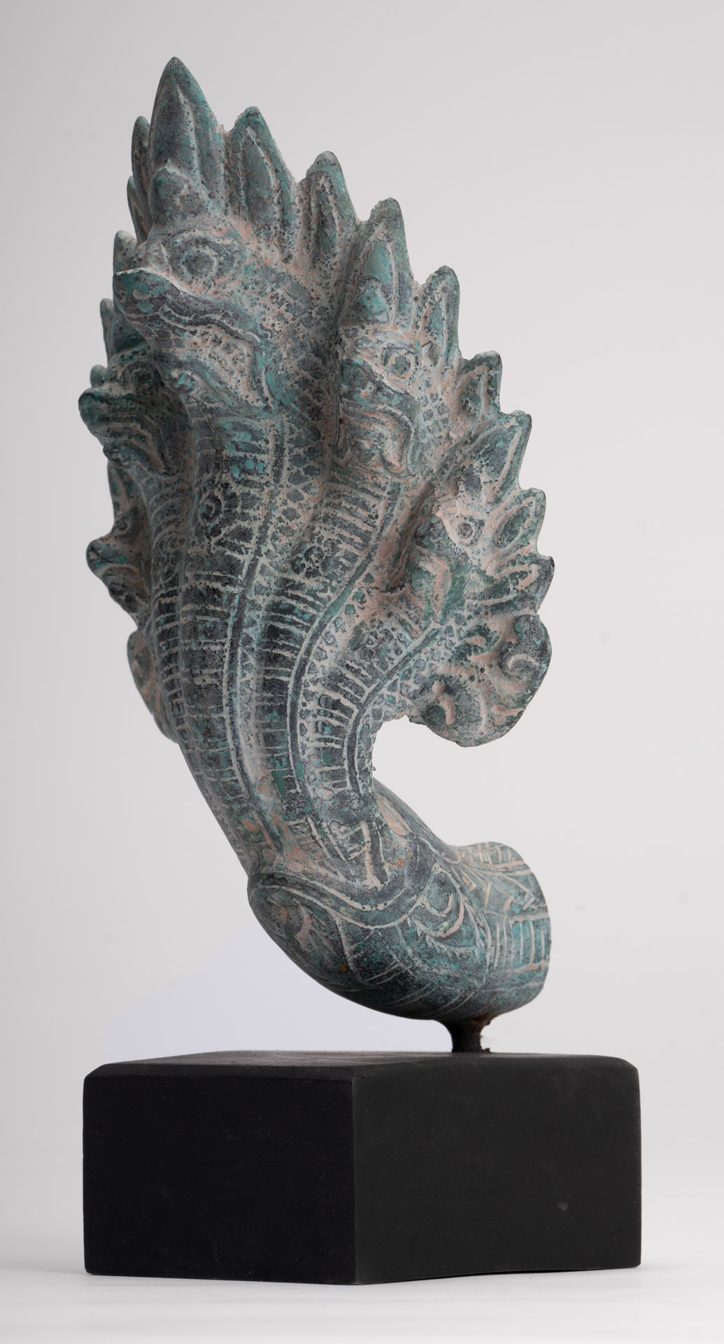 Naga Statue - Antique Khmer Style Bronze Protective Naga, Snake or Serpent Statue - 27cm/11"