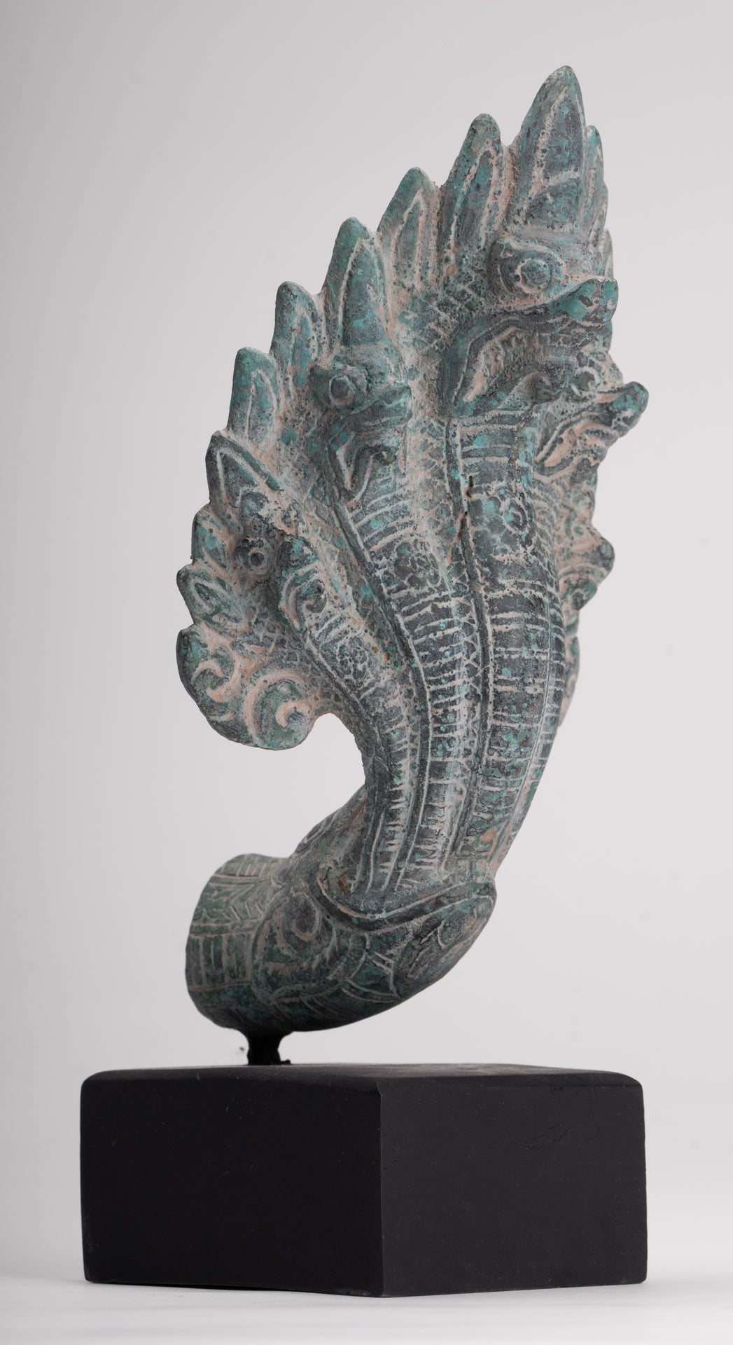 Naga Statue - Antique Khmer Style Bronze Protective Naga, Snake or Serpent Statue - 27cm/11"
