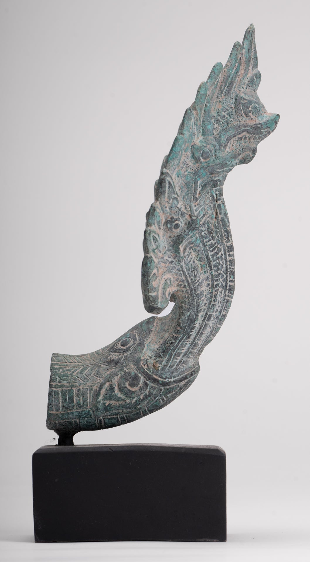 Naga Statue - Antique Khmer Style Bronze Protective Naga, Snake or Serpent Statue - 27cm/11"