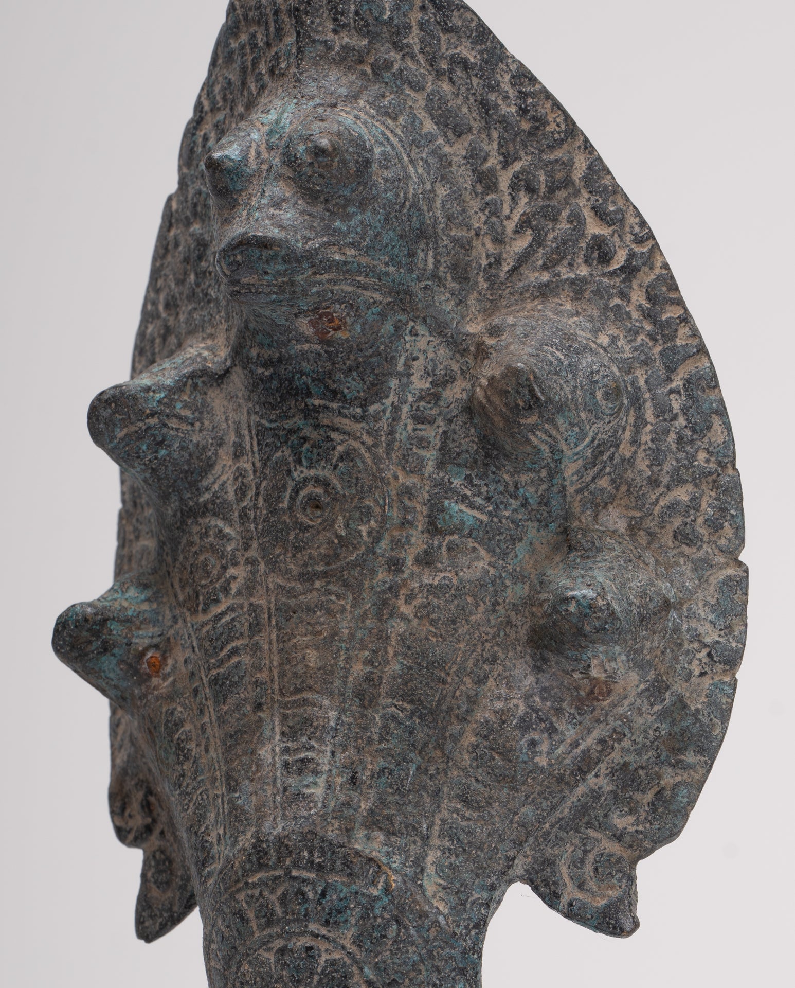 Naga Statue - Antique Khmer Style Bronze Protective Naga, Snake or Serpent Statue - 29cm/12"