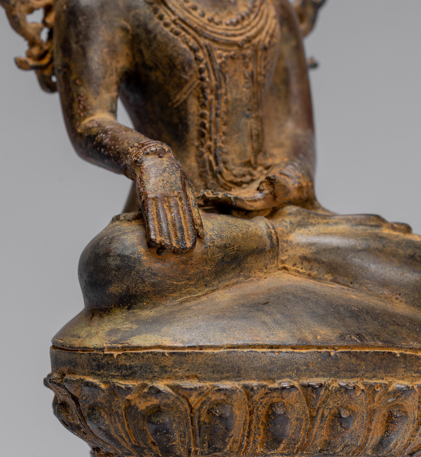 Buddha Statue - Antique Burmese Style Bronze Shan Enlightenment Seated Buddha Statue - 36cm/14"