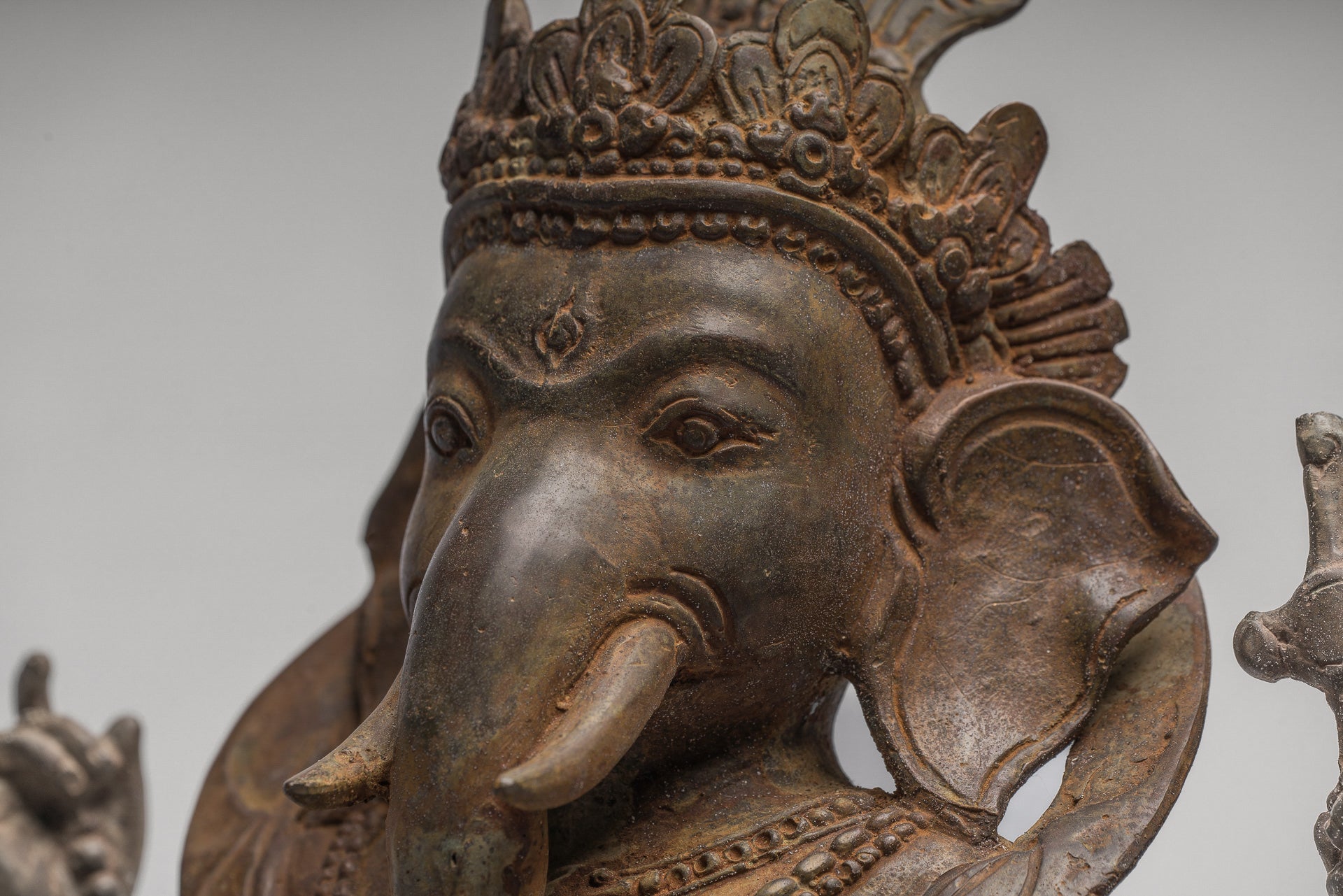 Ganesha Statue - Antique Javanese Style Bronze Seated Majapahit Ganesha Statue - 36cm/14"