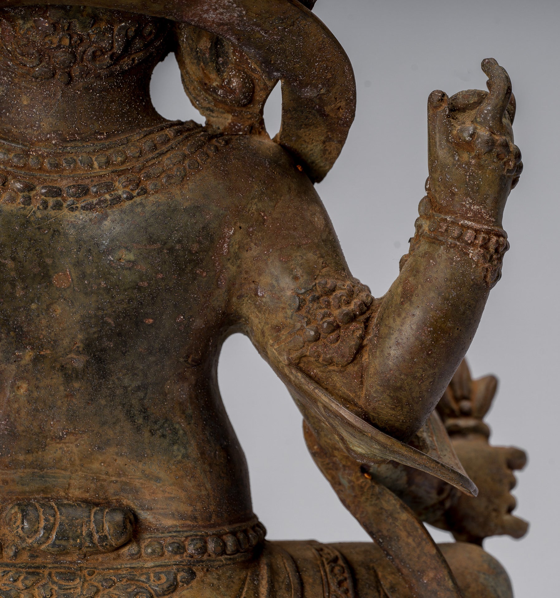 Ganesha Statue - Antique Javanese Style Bronze Seated Majapahit Ganesha Statue - 36cm/14"