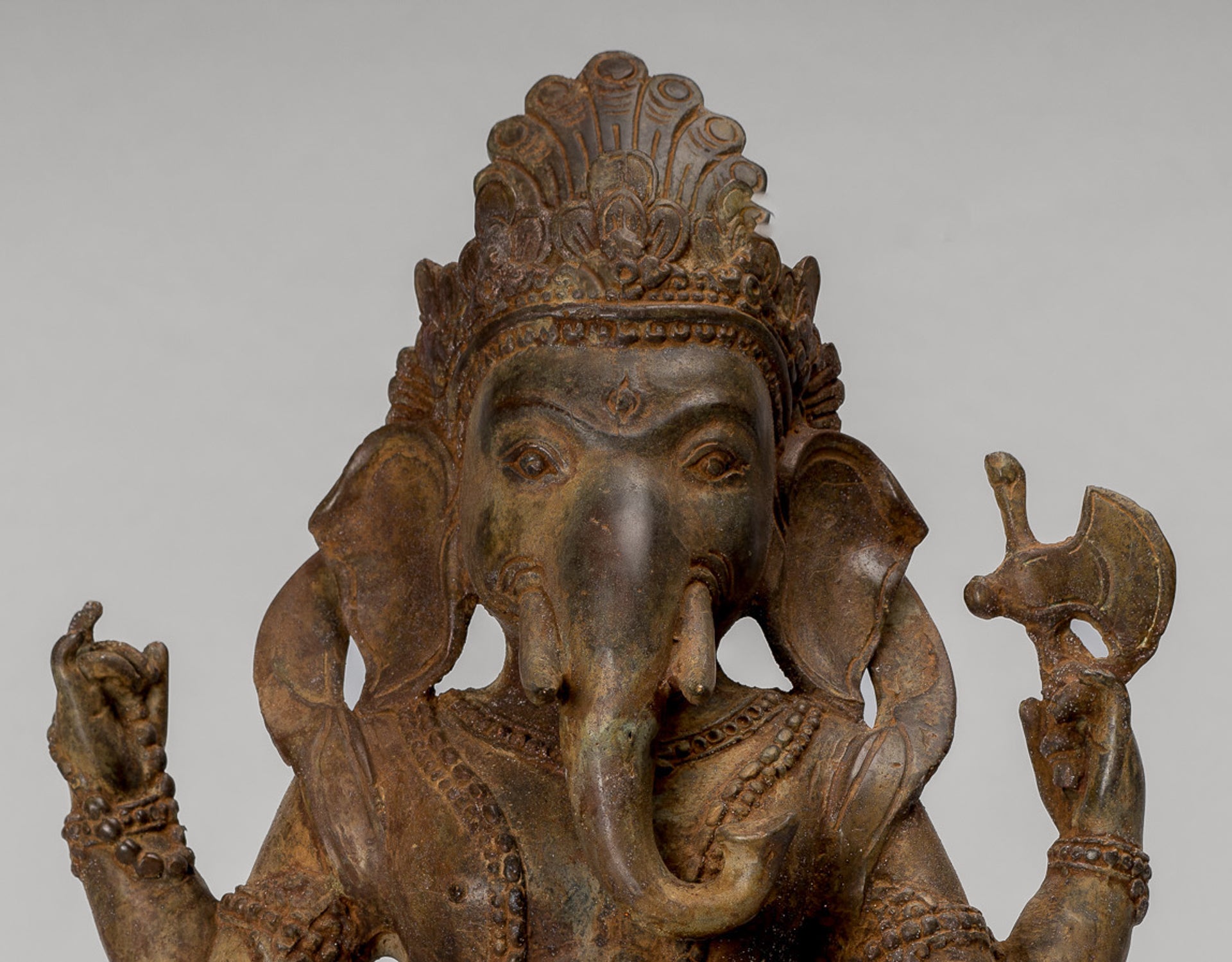 Ganesha Statue - Antique Javanese Style Bronze Seated Majapahit Ganesha Statue - 36cm/14"