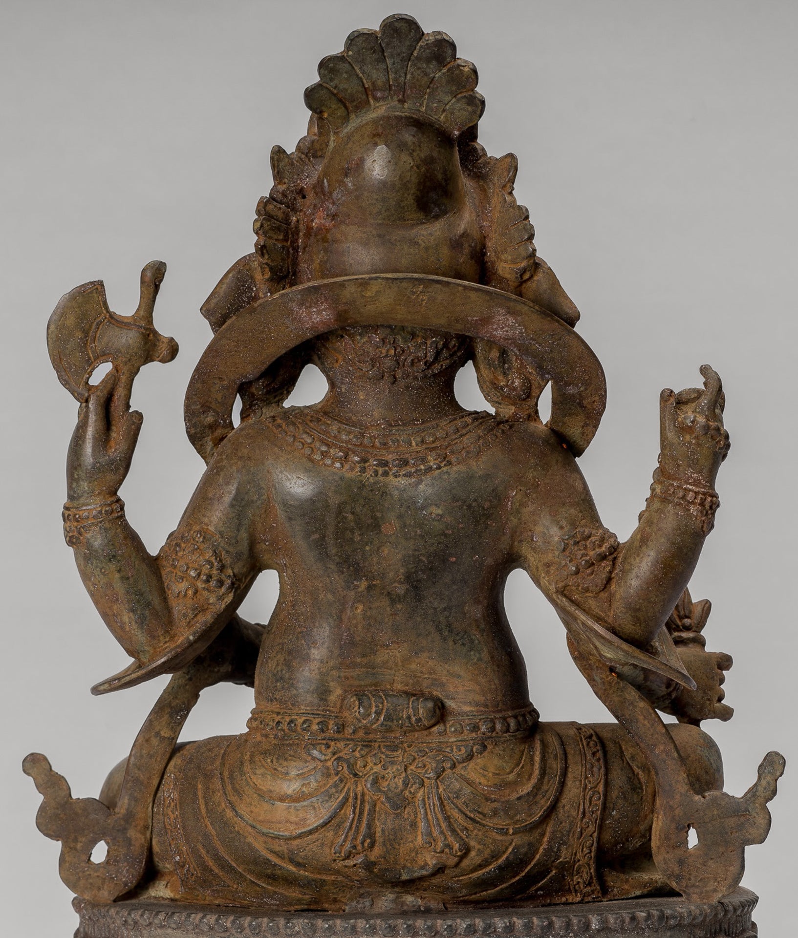 Ganesha Statue - Antique Javanese Style Bronze Seated Majapahit Ganesha Statue - 36cm/14"