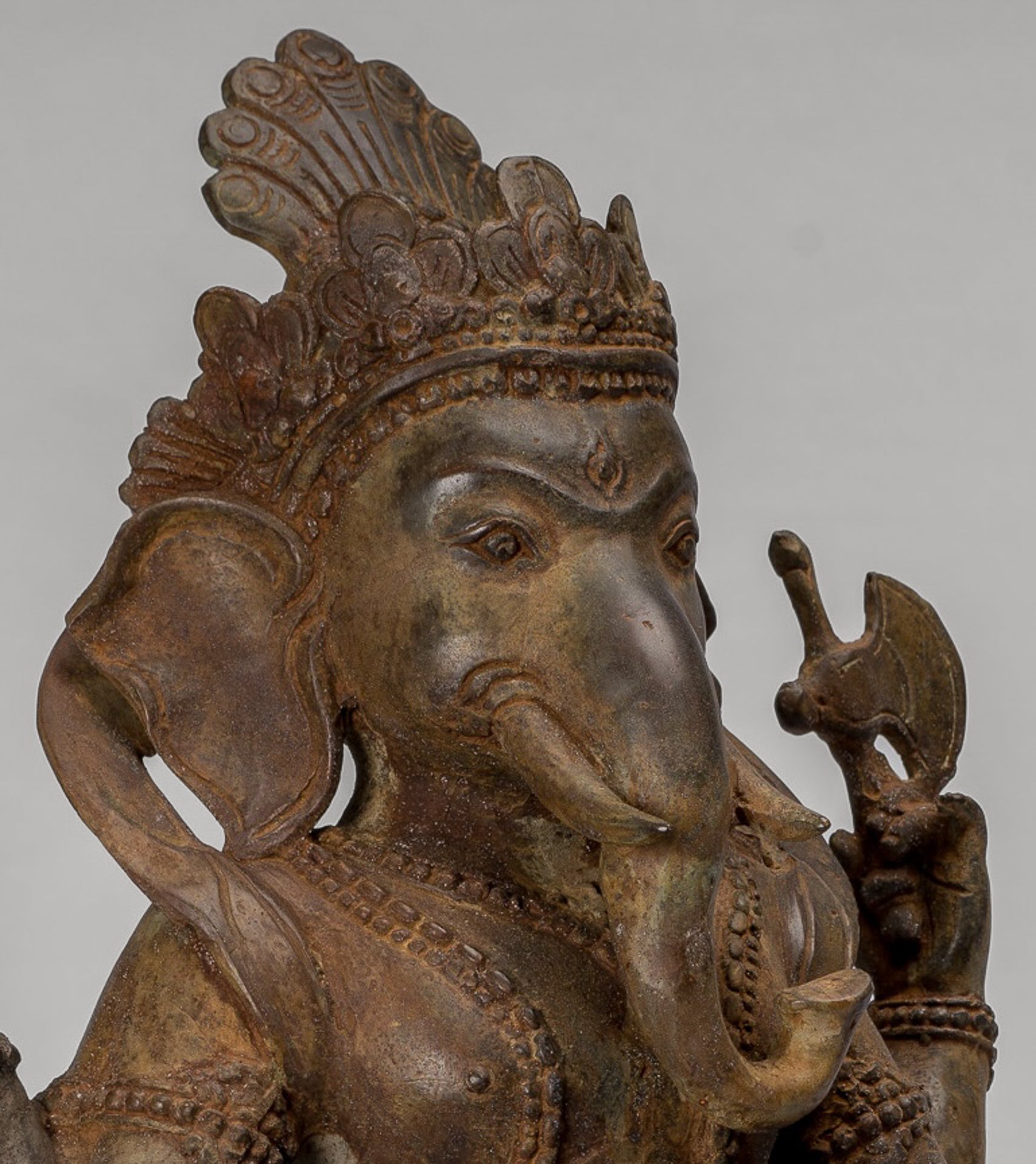 Ganesha Statue - Antique Javanese Style Bronze Seated Majapahit Ganesha Statue - 36cm/14"