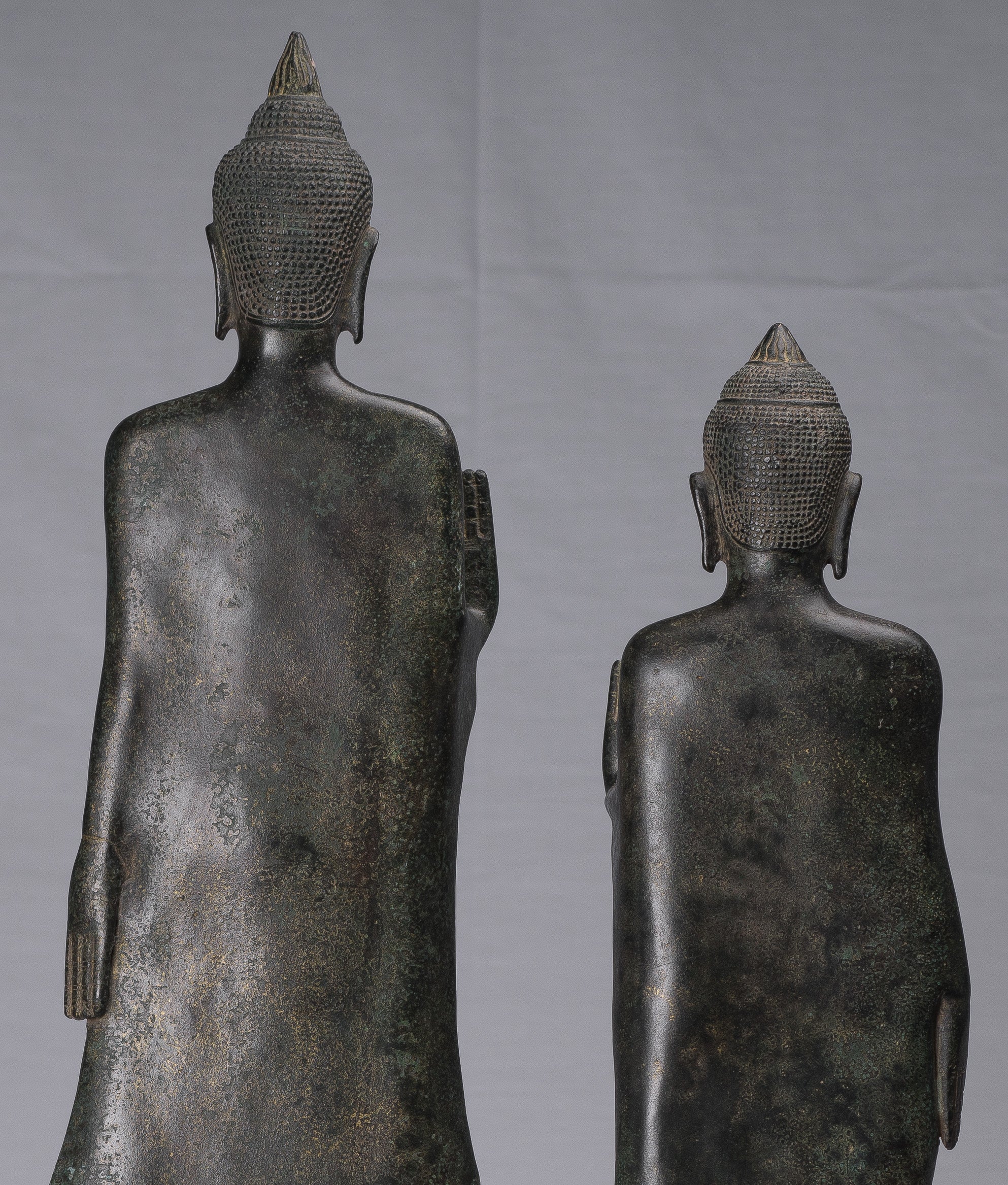 Statues de Bouddha - Bronze de style khmer antique debout Abhaya Protection Statues Bouddha (paire) - 62 cm / 25 "
