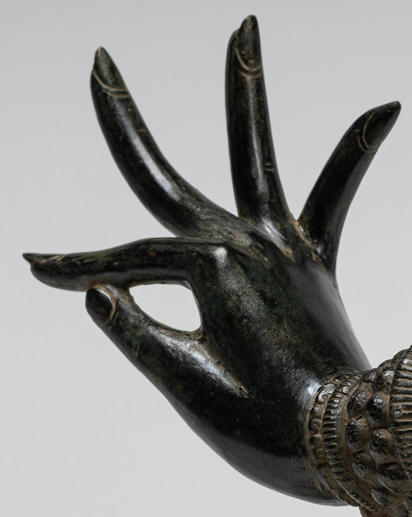 Mounted Antique Thai Style Southeast Asia Bronze Thai Teaching Hand - 24cm/10"