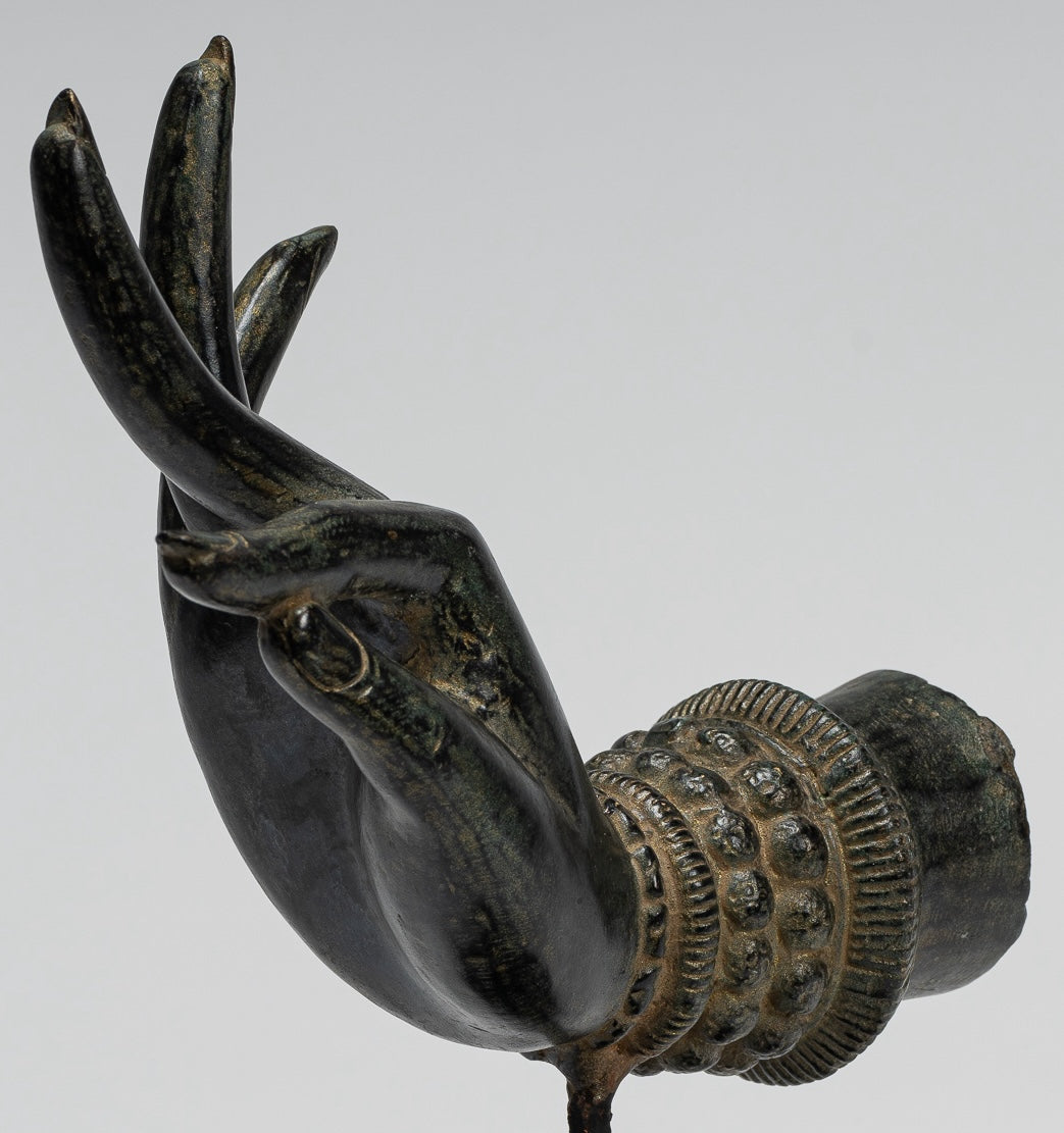 Mounted Antique Thai Style Southeast Asia Bronze Thai Teaching Hand - 24cm/10"