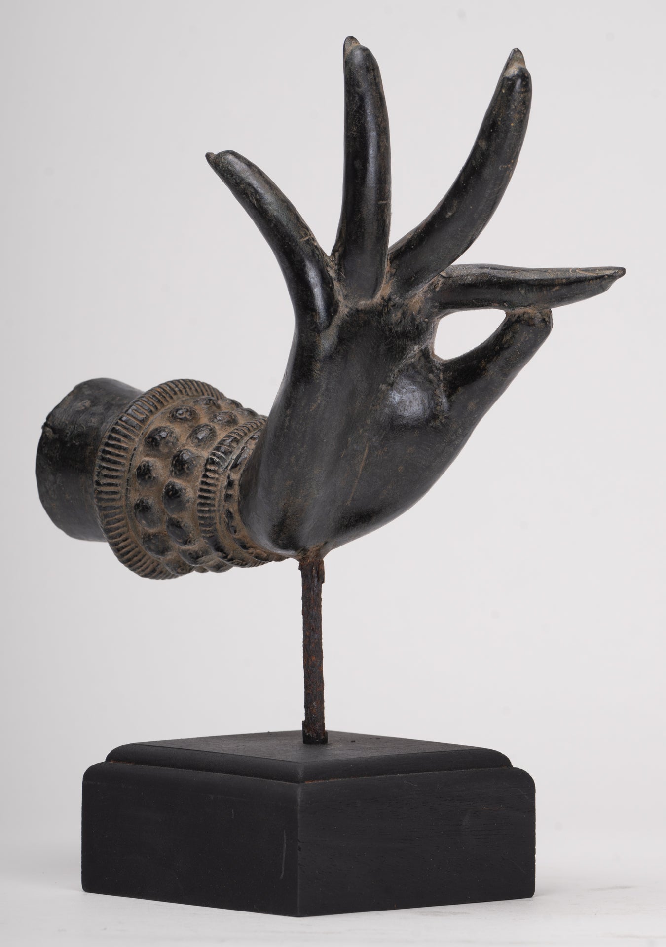 Mounted Antique Thai Style Southeast Asia Bronze Thai Teaching Hand - 24cm/10"