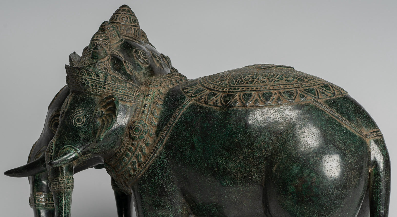 Antique Khmer Style Bronze Erawan Airavata or Elephant Statue - 44cm/18" Tall