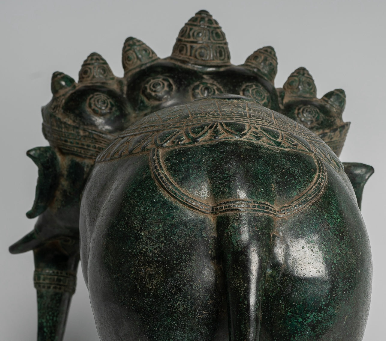 Antique Khmer Style Bronze Erawan Airavata or Elephant Statue - 44cm/18" Tall