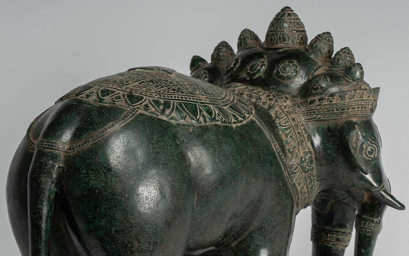 Antique Khmer Style Bronze Erawan Airavata or Elephant Statue - 44cm/18" Tall