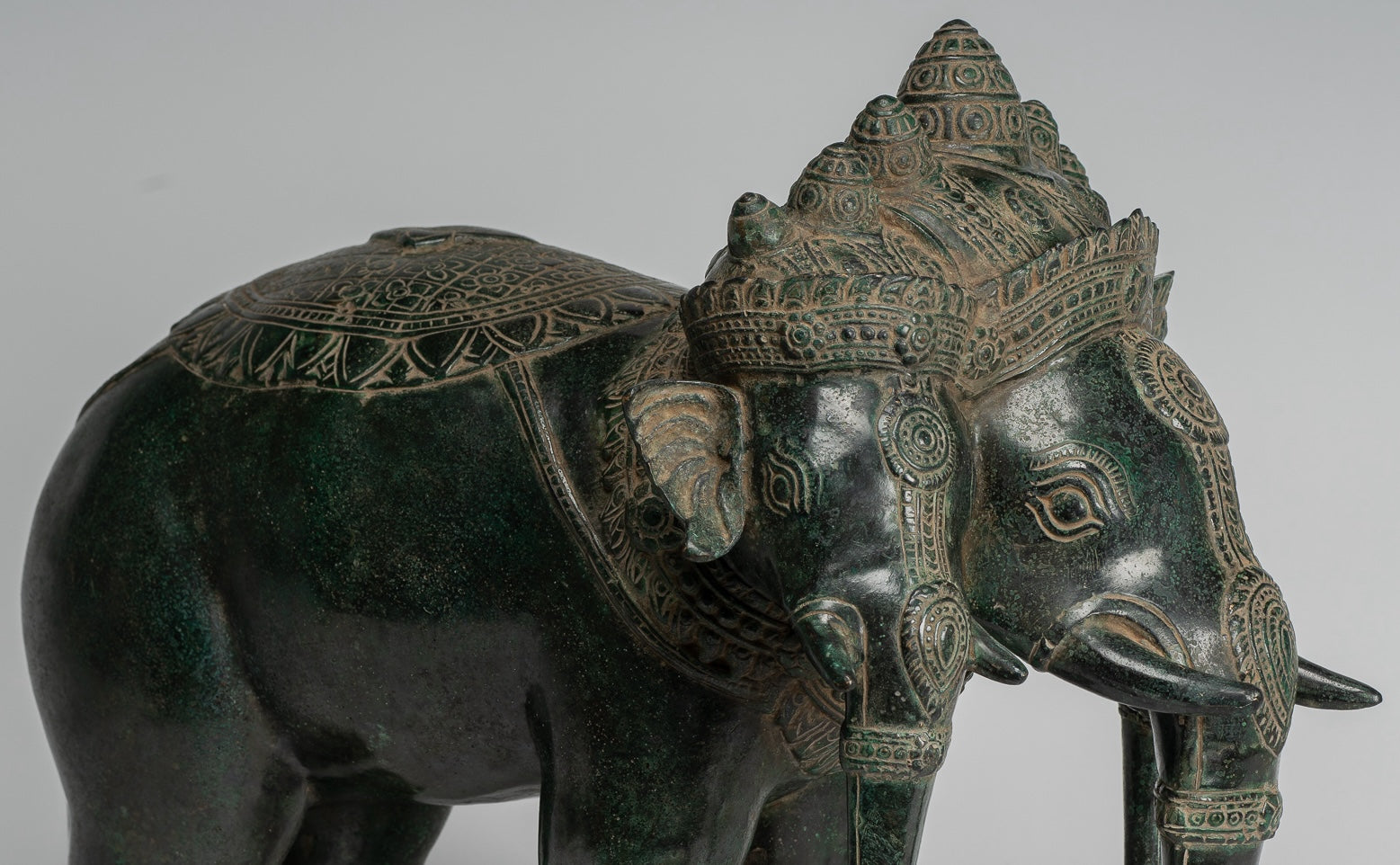 Antique Khmer Style Bronze Erawan Airavata or Elephant Statue - 44cm/18" Tall