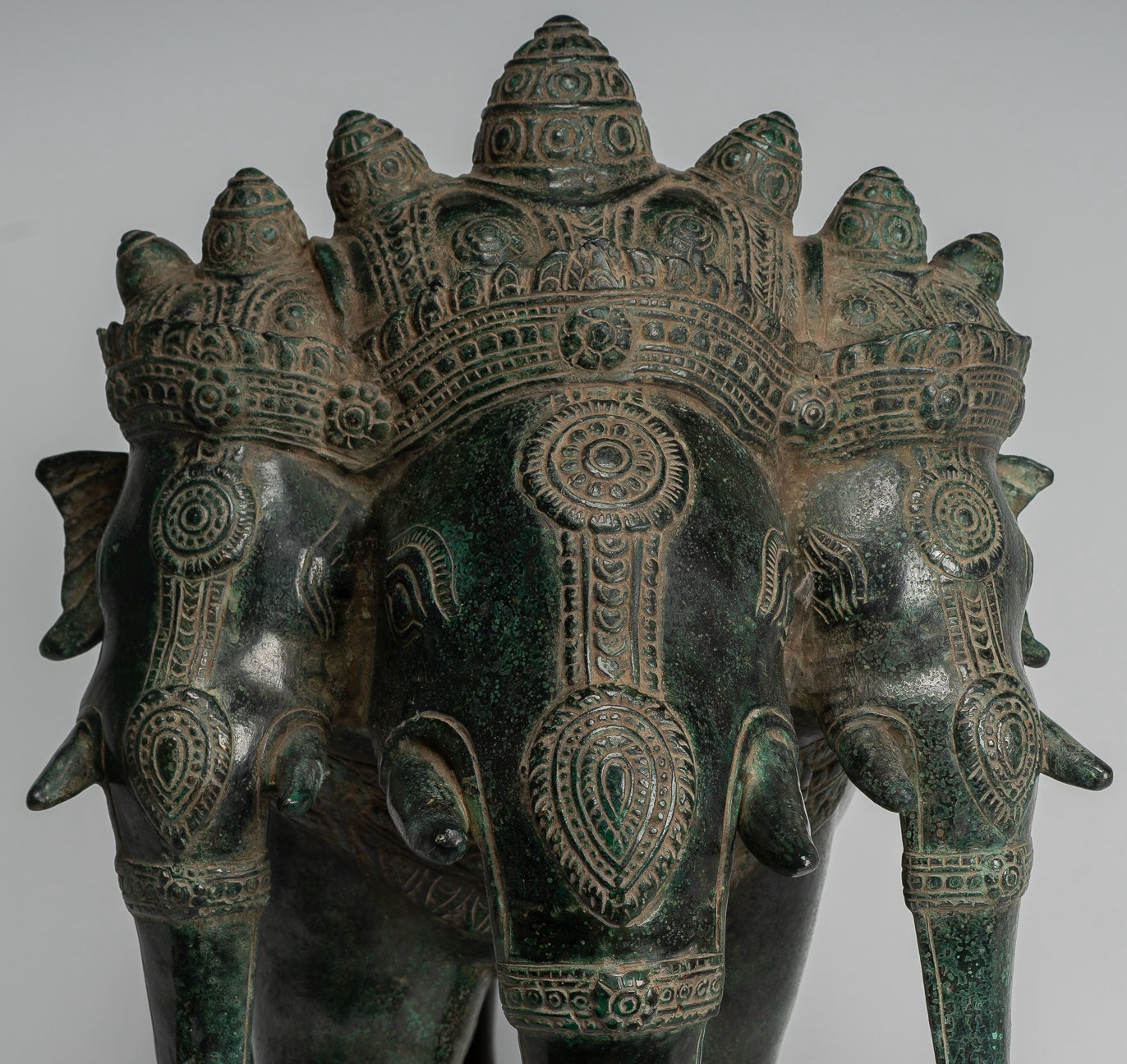 Antique Khmer Style Bronze Erawan Airavata or Elephant Statue - 44cm/18" Tall