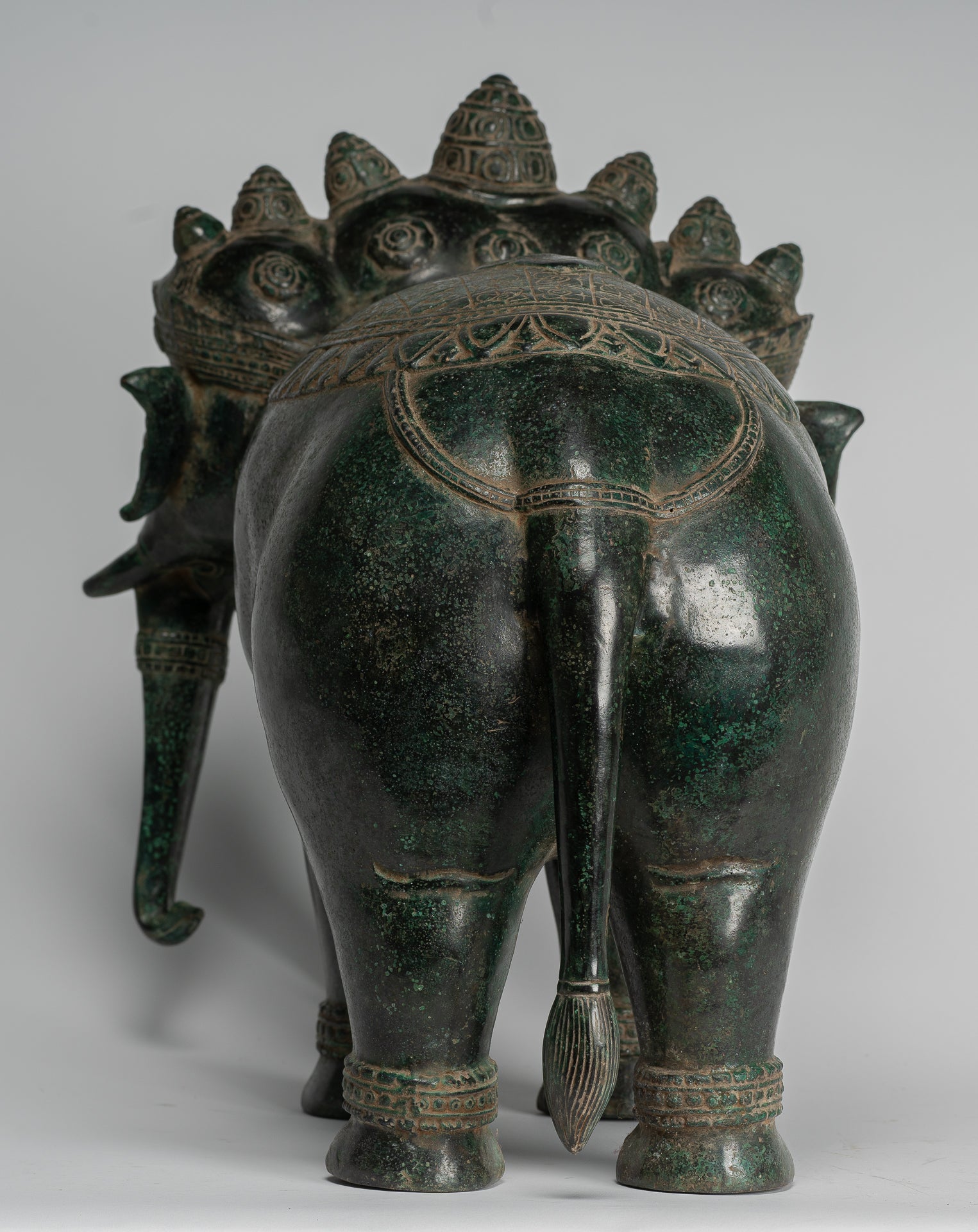 Antique Khmer Style Bronze Erawan Airavata or Elephant Statue - 44cm/18" Tall