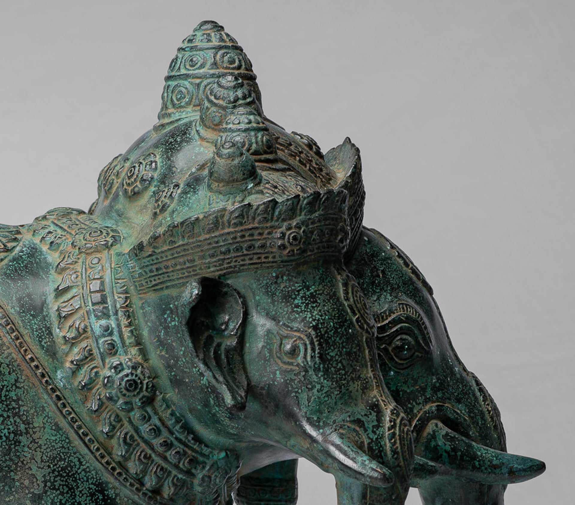 Antique Khmer Style Bronze Erawan Airavata or Elephant Statue - 44cm/18" Tall