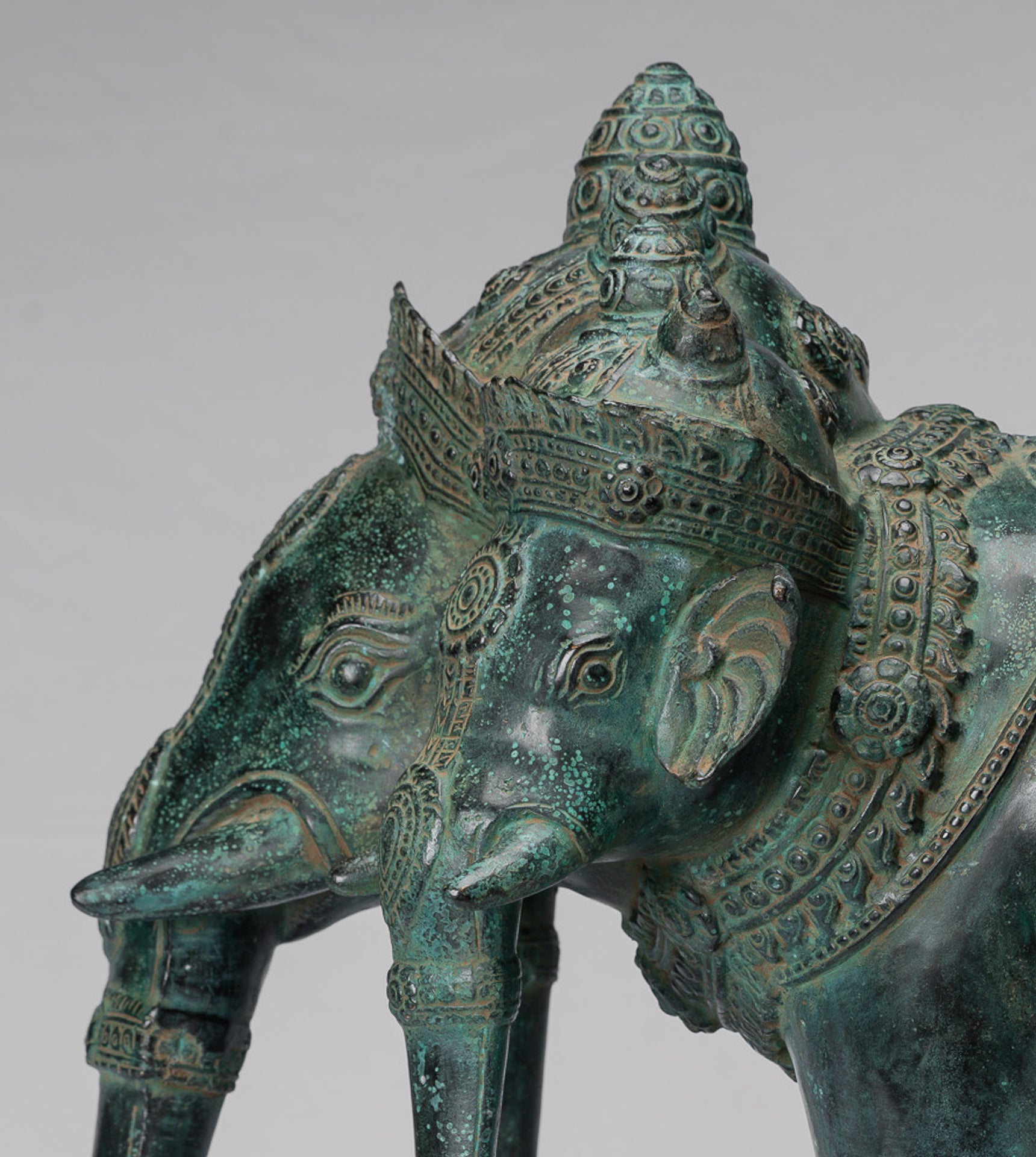 Antique Khmer Style Bronze Erawan Airavata or Elephant Statue - 44cm/18" Tall